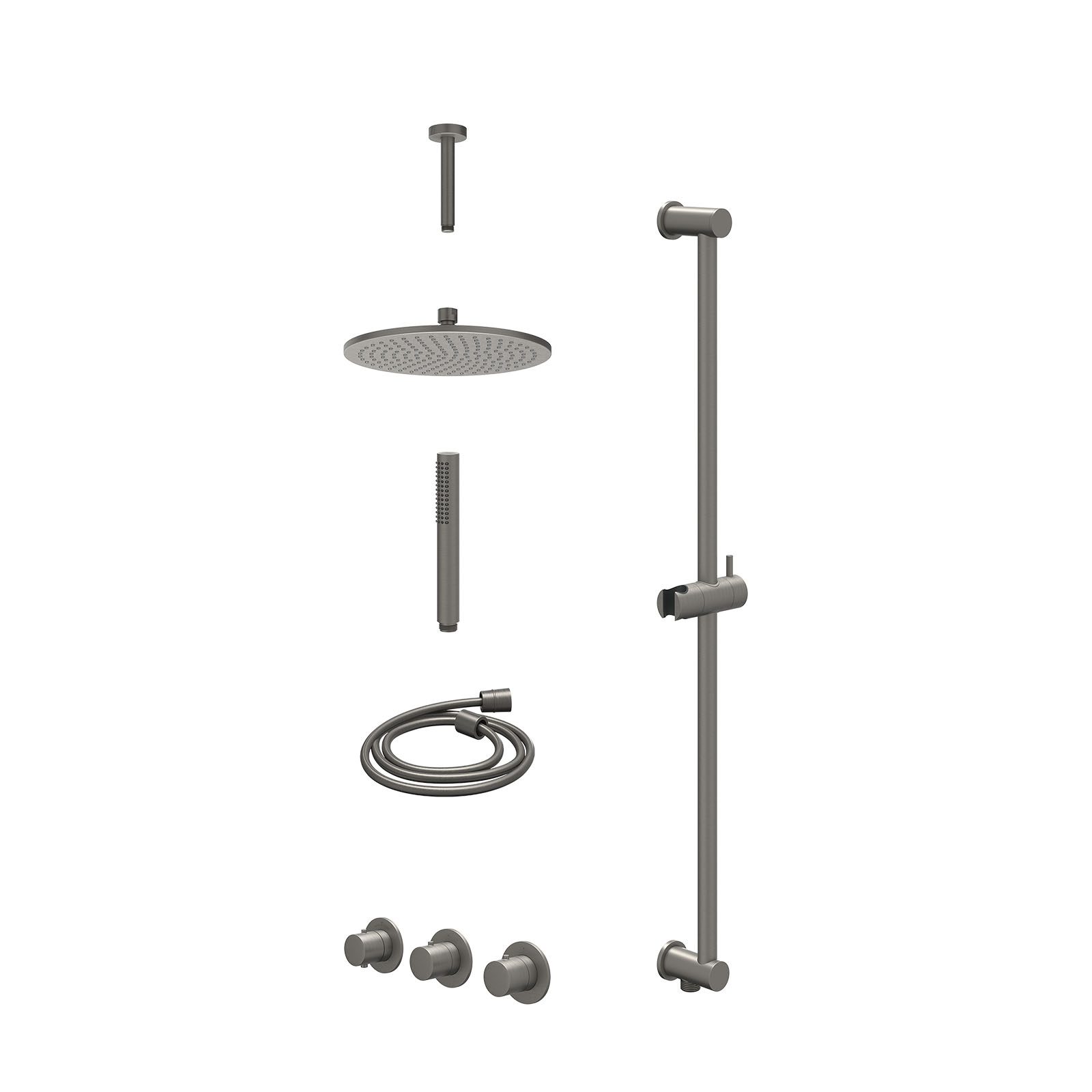 IVY Bond Regendoucheset inbouw 2 stopkranen - 25cm medium - plafond 15cm - glijstang - staafhanddouche - excl. inbouwbox - Geborsteld metal black