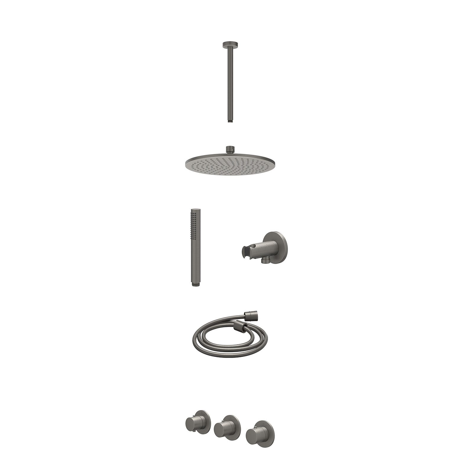 IVY Bond Regendoucheset inbouw 2 stopkranen - 25cm medium - plafond 30cm - wandhouder - staafhanddouche - excl. inbouwbox - Geborsteld metal black
