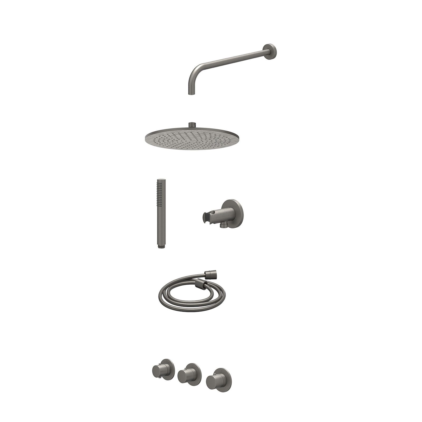 IVY Bond Regendoucheset inbouw 2 stopkranen - 30cm medium - wandarm - wandhouder - staafhanddouche - excl. inbouwbox - Geborsteld metal black