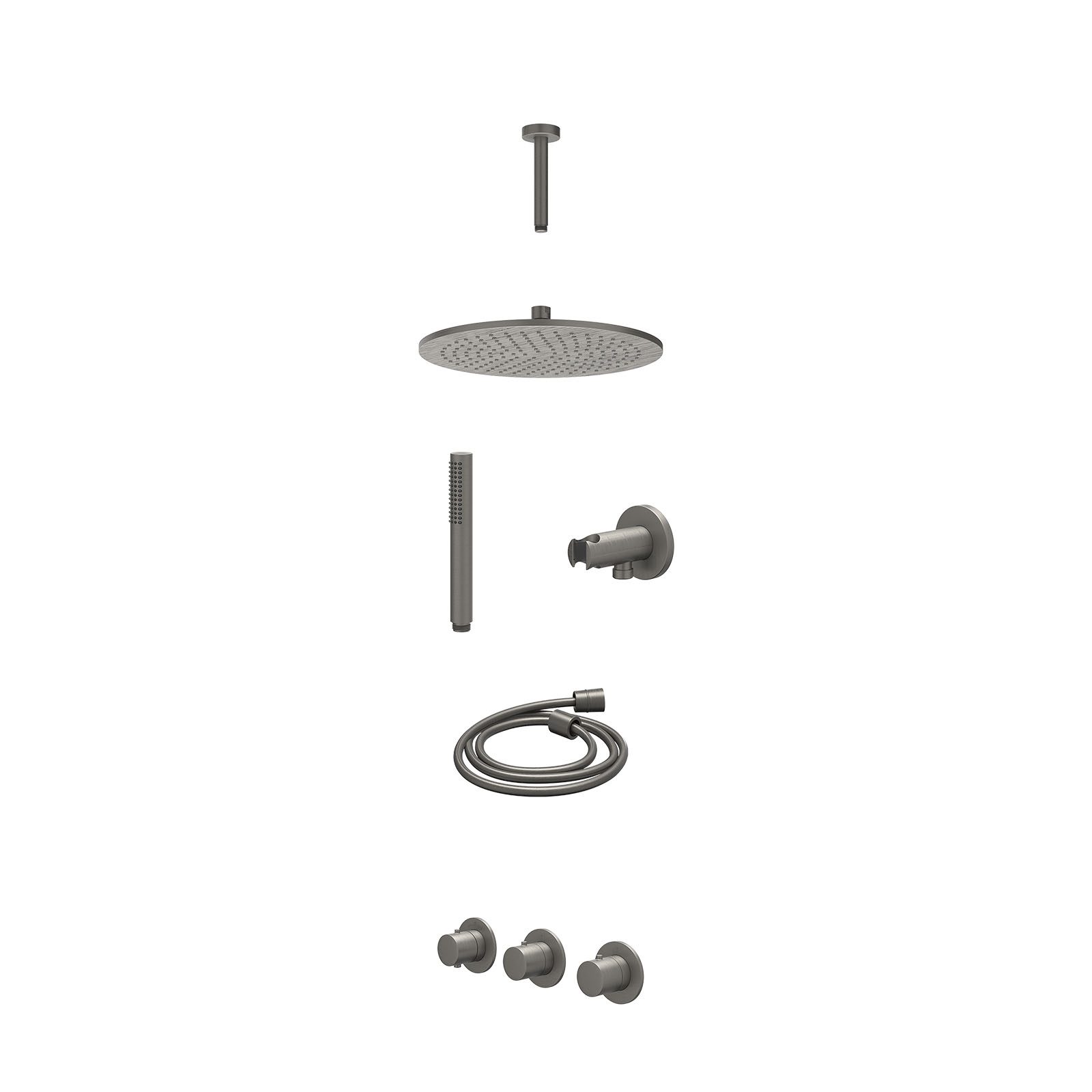IVY Bond Regendoucheset inbouw 2 stopkranen - 30cm medium - plafond 15cm - wandhouder - staafhanddouche - excl. inbouwbox - Geborsteld metal black