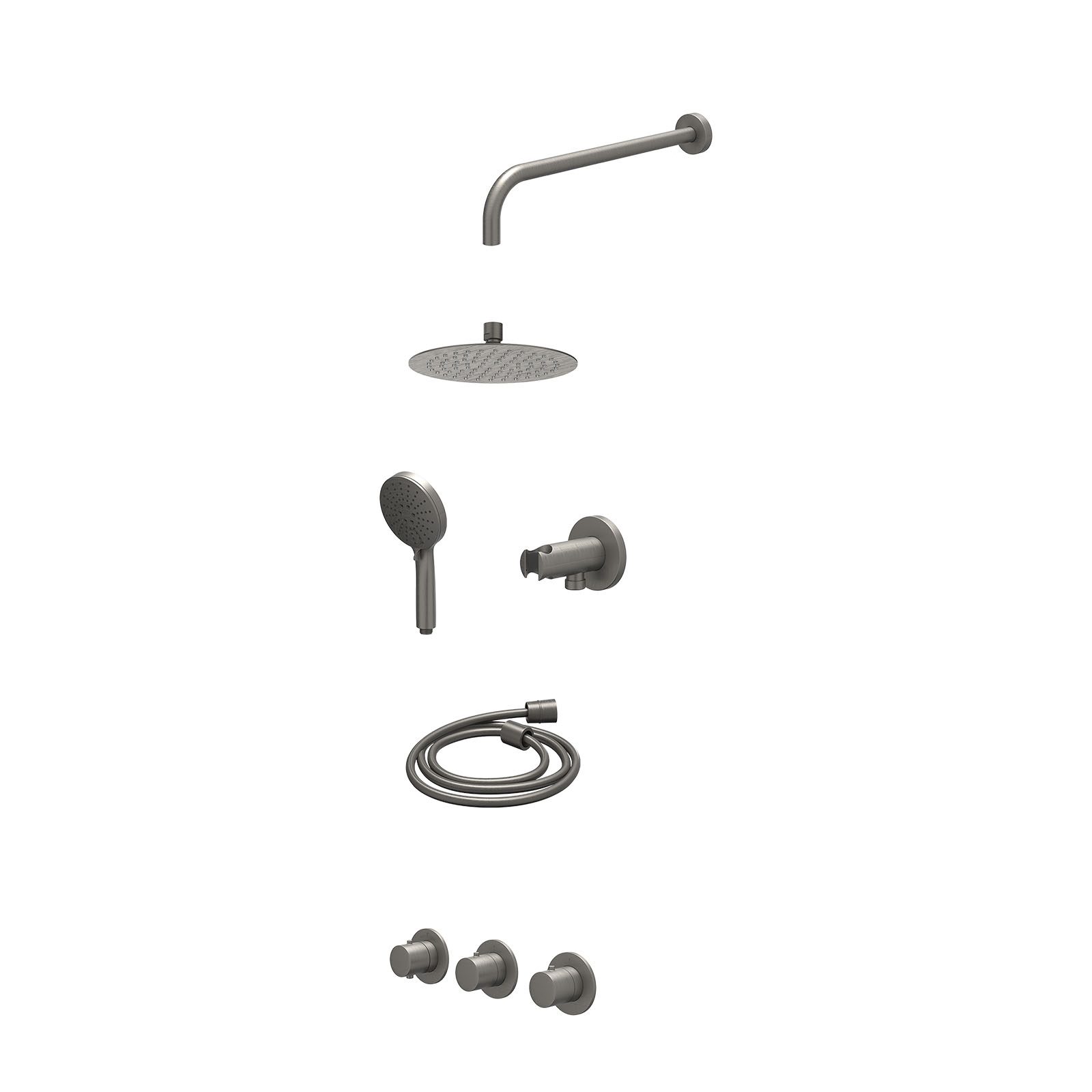 IVY Bond Regendoucheset inbouw 2 stopkranen - 20cm slim - wandarm - wandhouder - 3-standen - excl. inbouwbox - Geborsteld metal black