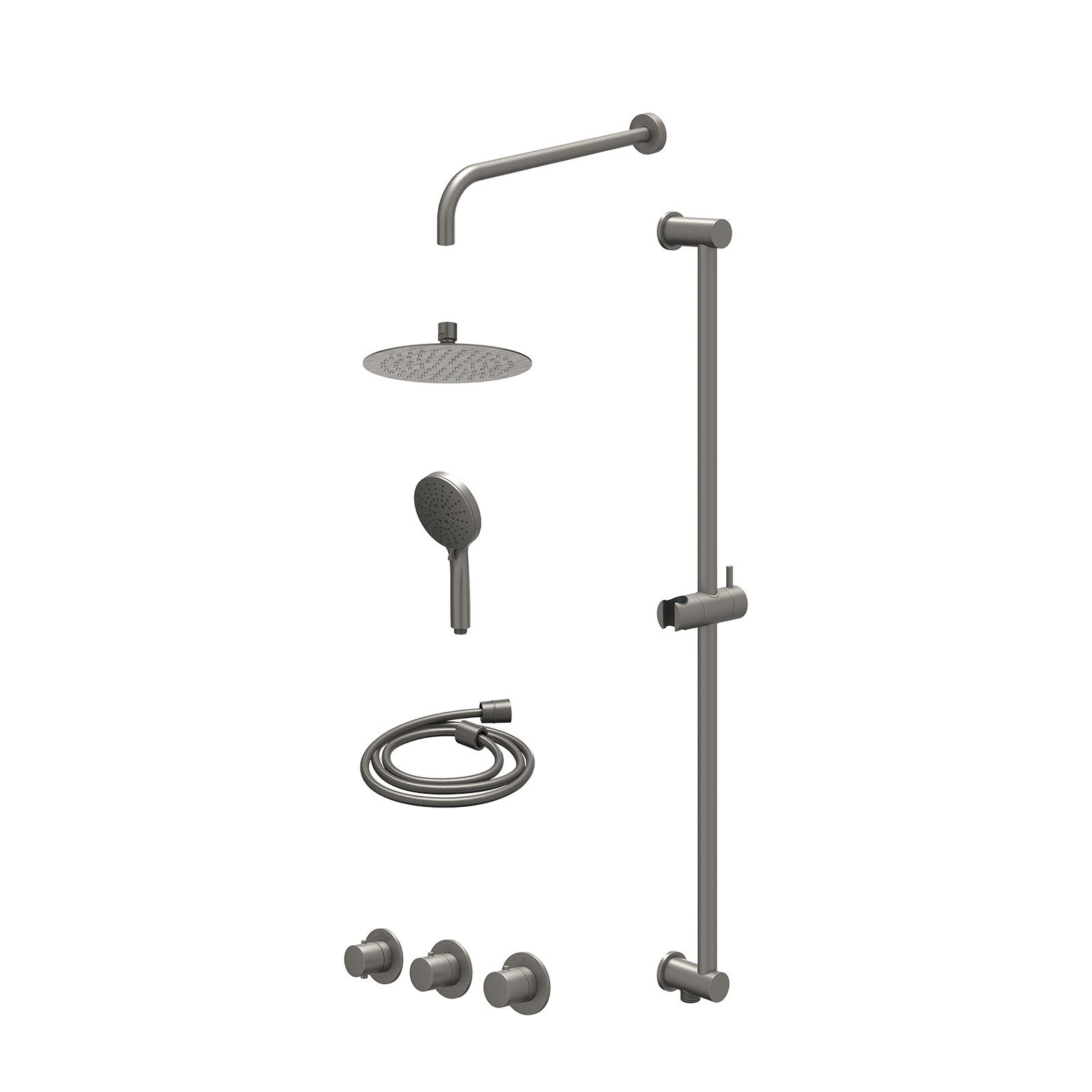 IVY Bond Regendoucheset inbouw 2 stopkranen - 20cm slim - wandarm - glijstang - 3-standen - excl. inbouwbox - Geborsteld metal black