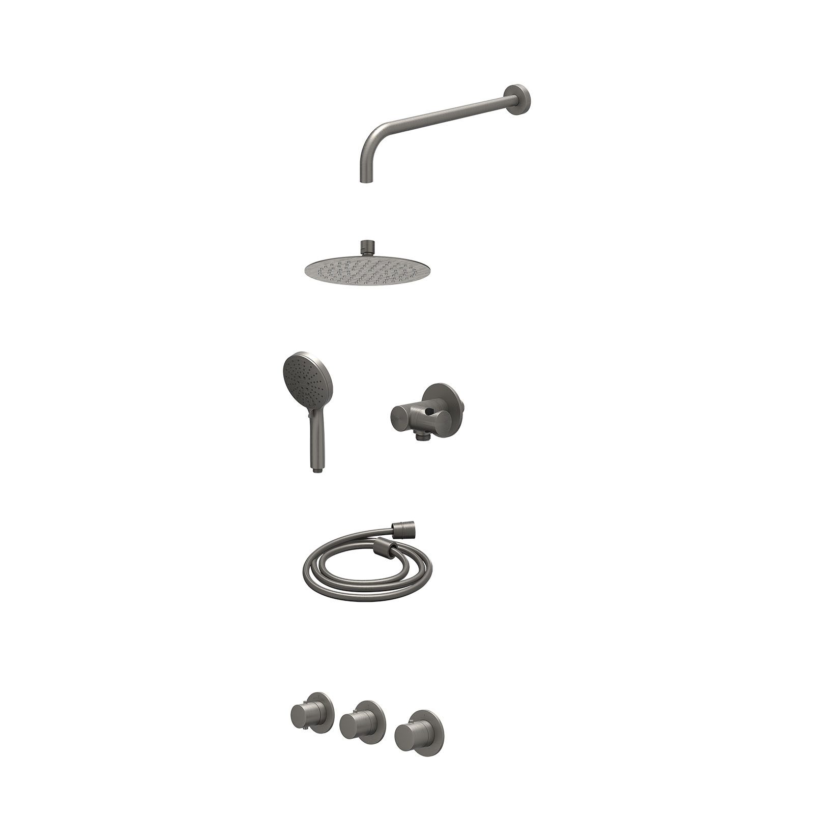 IVY Bond Regendoucheset inbouw 2 stopkranen - 20cm slim - wandarm - verstelbare steun - 3-standen - excl. inbouwbox - Geborsteld metal black