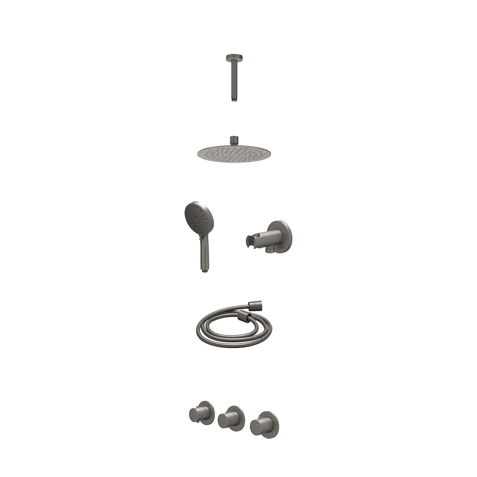 IVY Bond Regendoucheset inbouw 2 stopkranen - 20cm slim - plafond 15cm - wandhouder - 3-standen - excl. inbouwbox - Geborsteld metal black