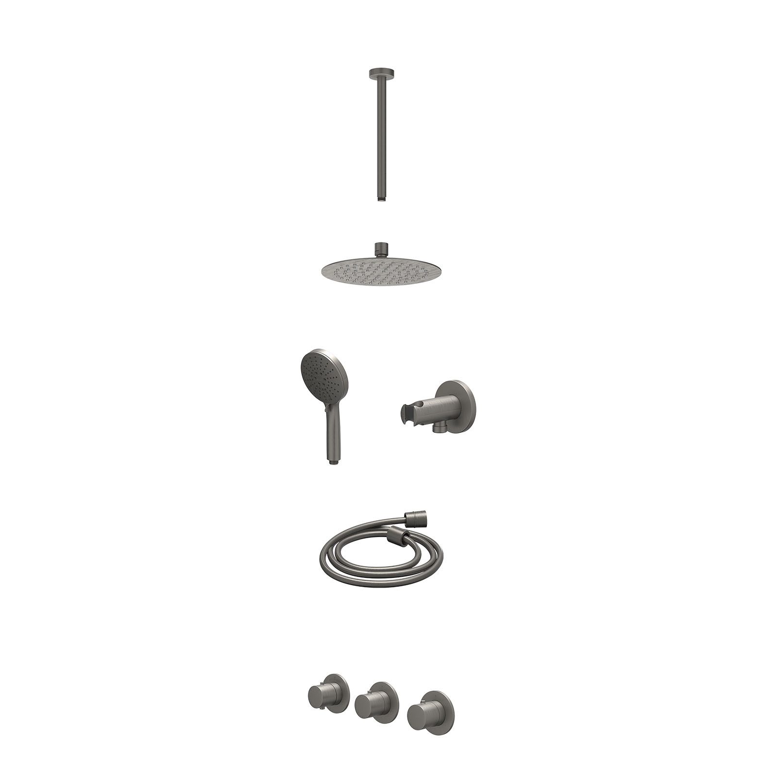IVY Bond Regendoucheset inbouw 2 stopkranen - 20cm slim - plafond 30cm - wandhouder - 3-standen - excl. inbouwbox - Geborsteld metal black