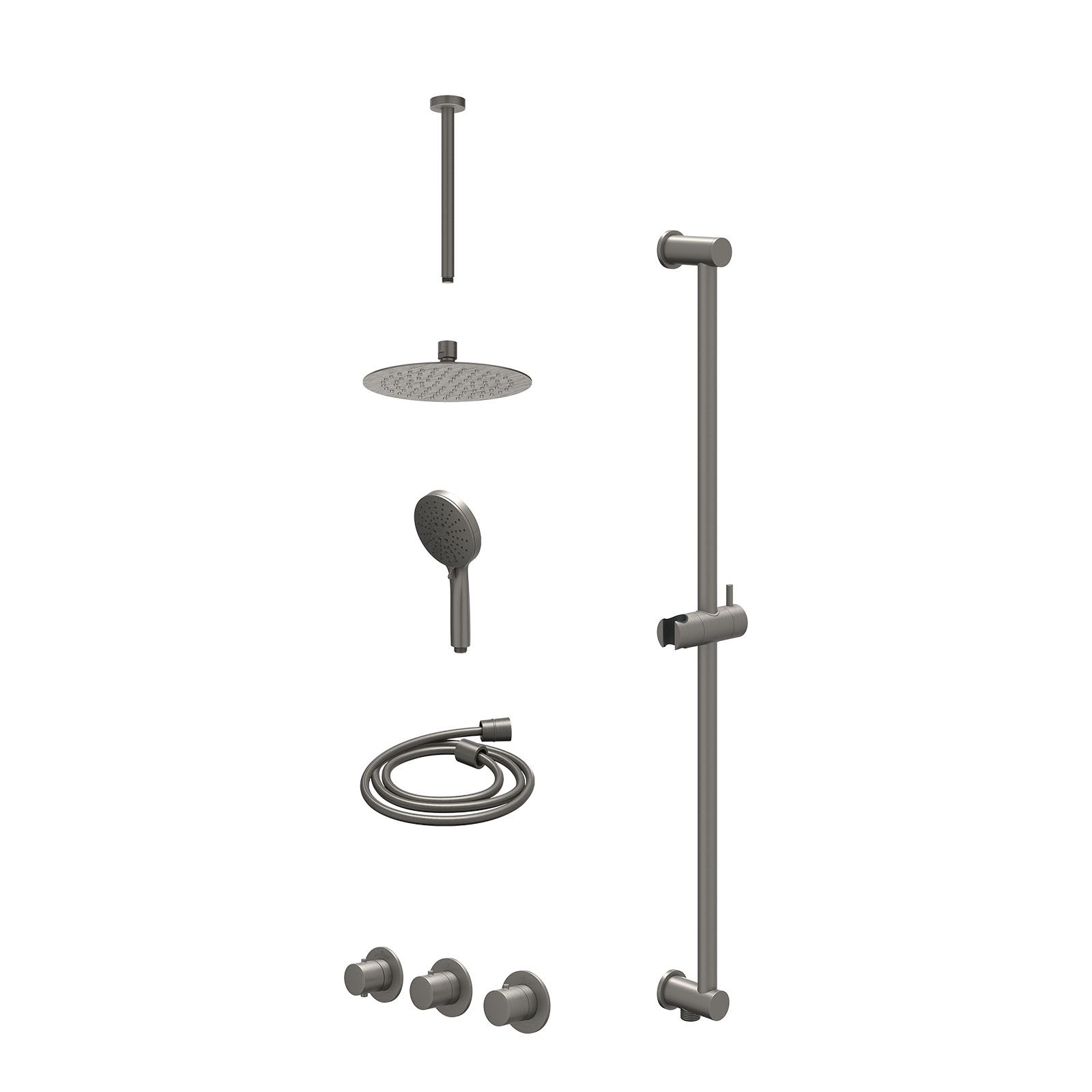 IVY Bond Regendoucheset inbouw 2 stopkranen - 20cm slim - plafond 30cm - glijstang - 3-standen - excl. inbouwbox - Geborsteld metal black