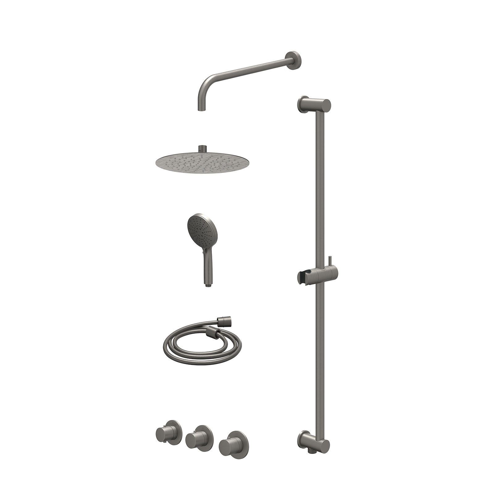 IVY Bond Regendoucheset inbouw 2 stopkranen - 25cm slim - wandarm - glijstang - 3-standen - excl. inbouwbox - Geborsteld metal black