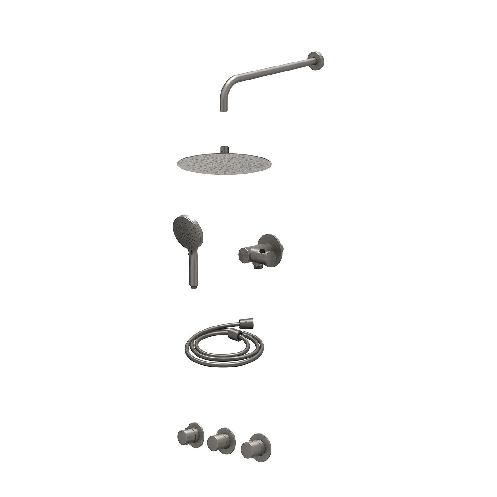 IVY Bond Regendoucheset inbouw 2 stopkranen - 25cm slim - wandarm - verstelbare steun - 3-standen - excl. inbouwbox - Geborsteld metal black