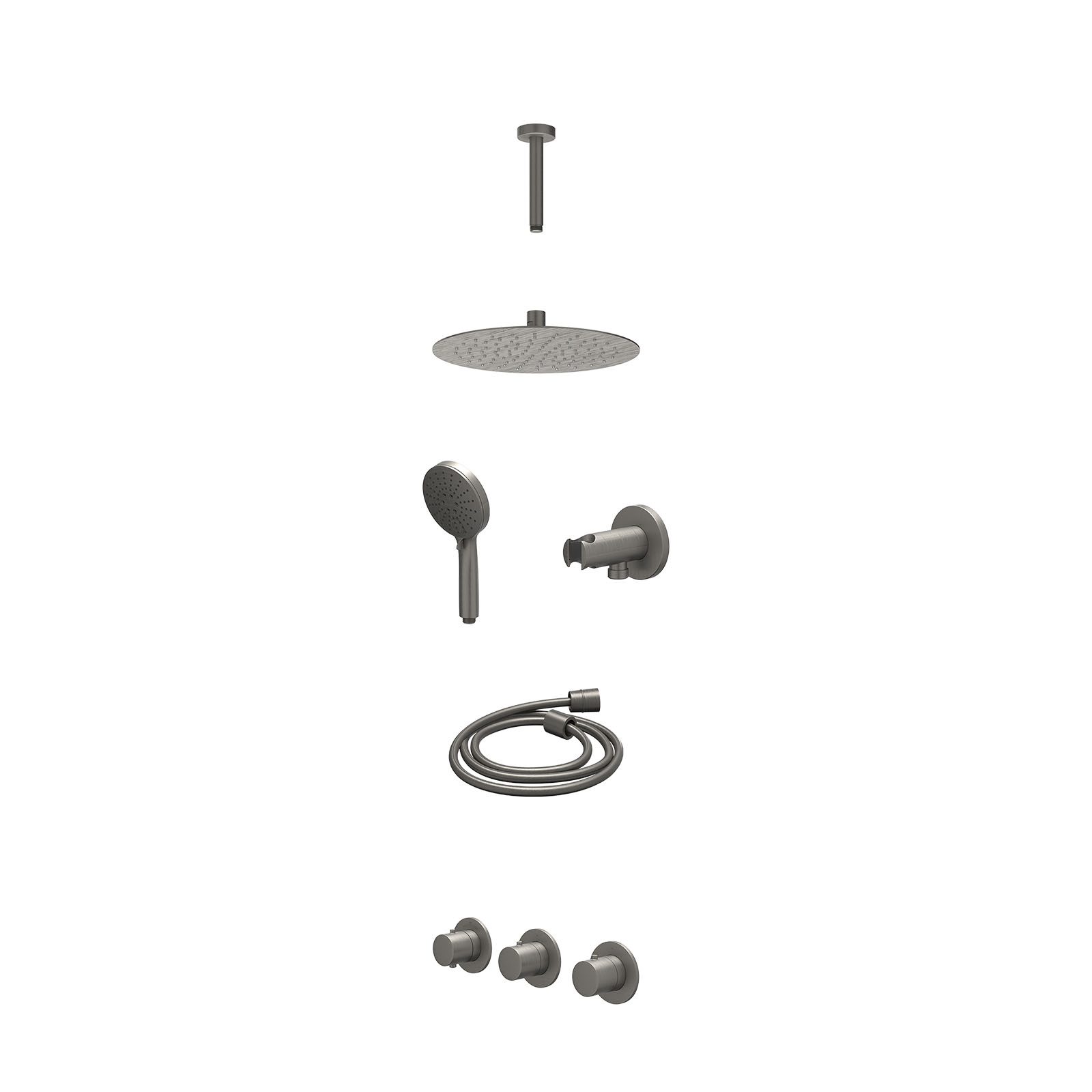IVY Bond Regendoucheset inbouw 2 stopkranen - 25cm slim - plafond 15cm - wandhouder - 3-standen - excl. inbouwbox - Geborsteld metal black