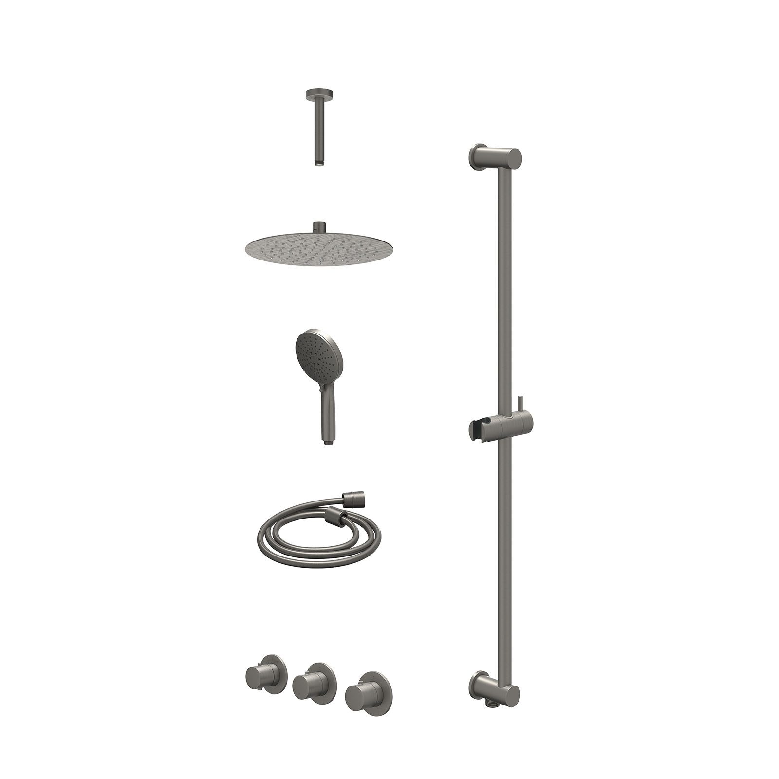IVY Bond Regendoucheset inbouw 2 stopkranen - 25cm slim - plafond 15cm - glijstang - 3-standen - excl. inbouwbox - Geborsteld metal black