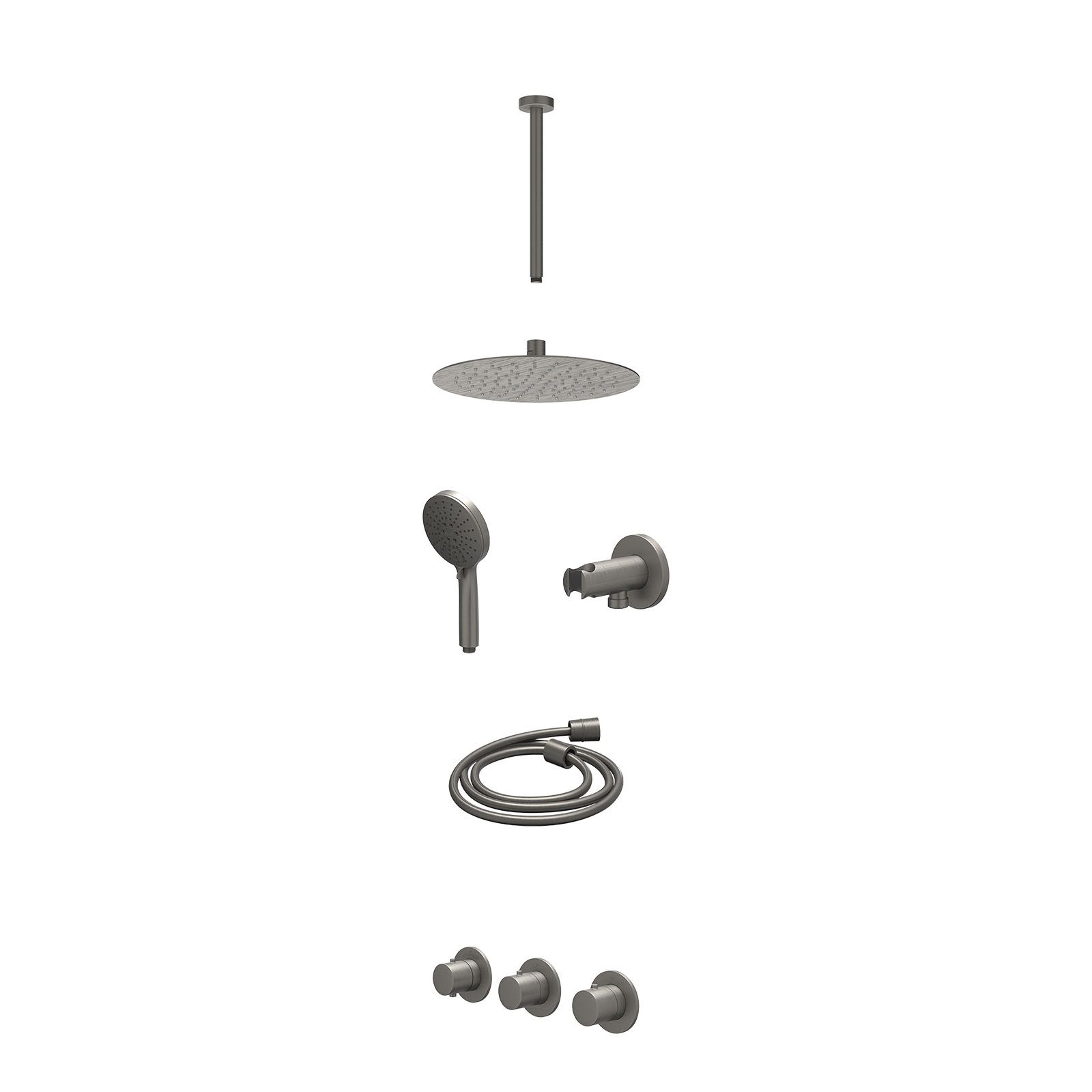 IVY Bond Regendoucheset inbouw 2 stopkranen - 25cm slim - plafond 30cm - wandhouder - 3-standen - excl. inbouwbox - Geborsteld metal black