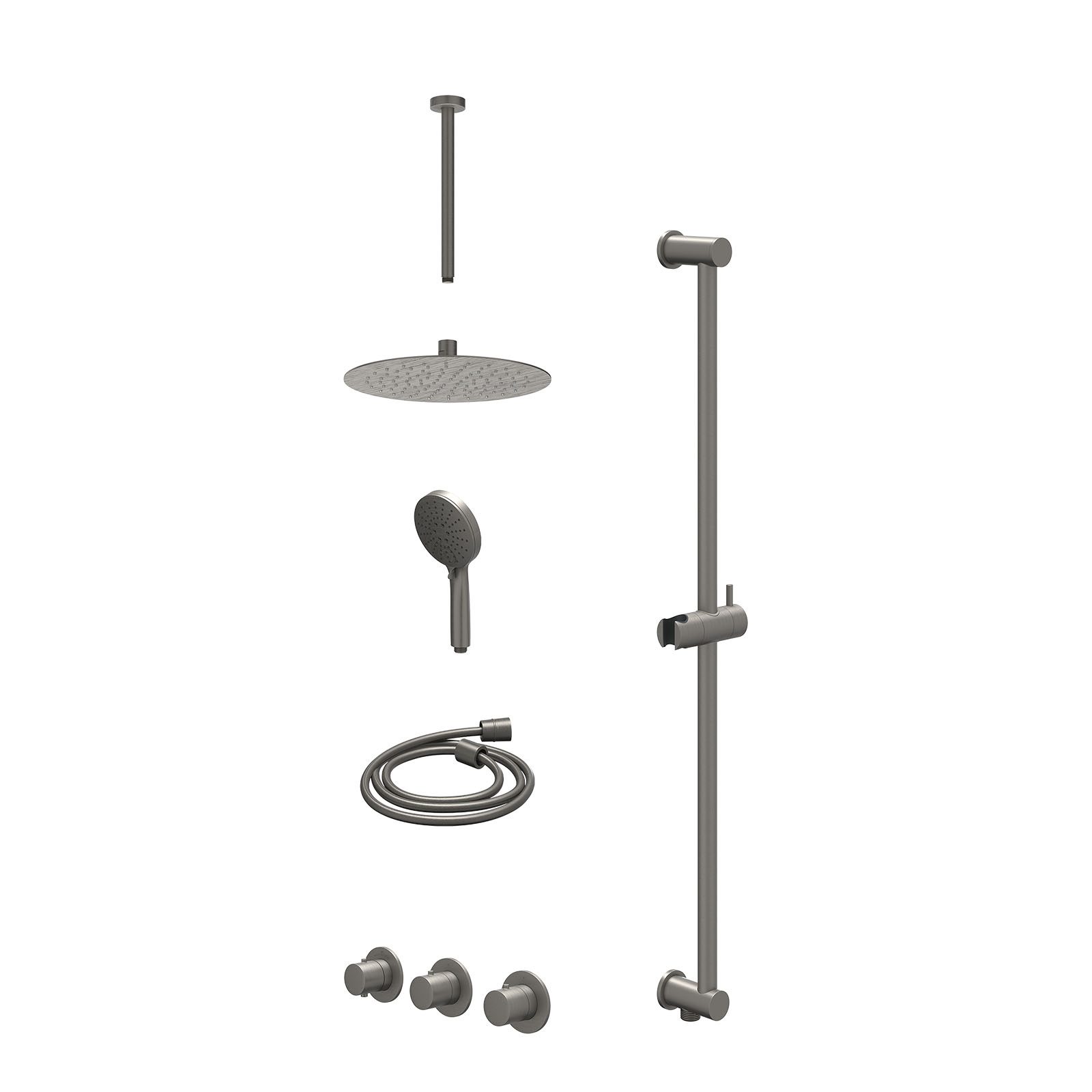IVY Bond Regendoucheset inbouw 2 stopkranen - 25cm slim - plafond 30cm - glijstang - 3-standen - excl. inbouwbox - Geborsteld metal black