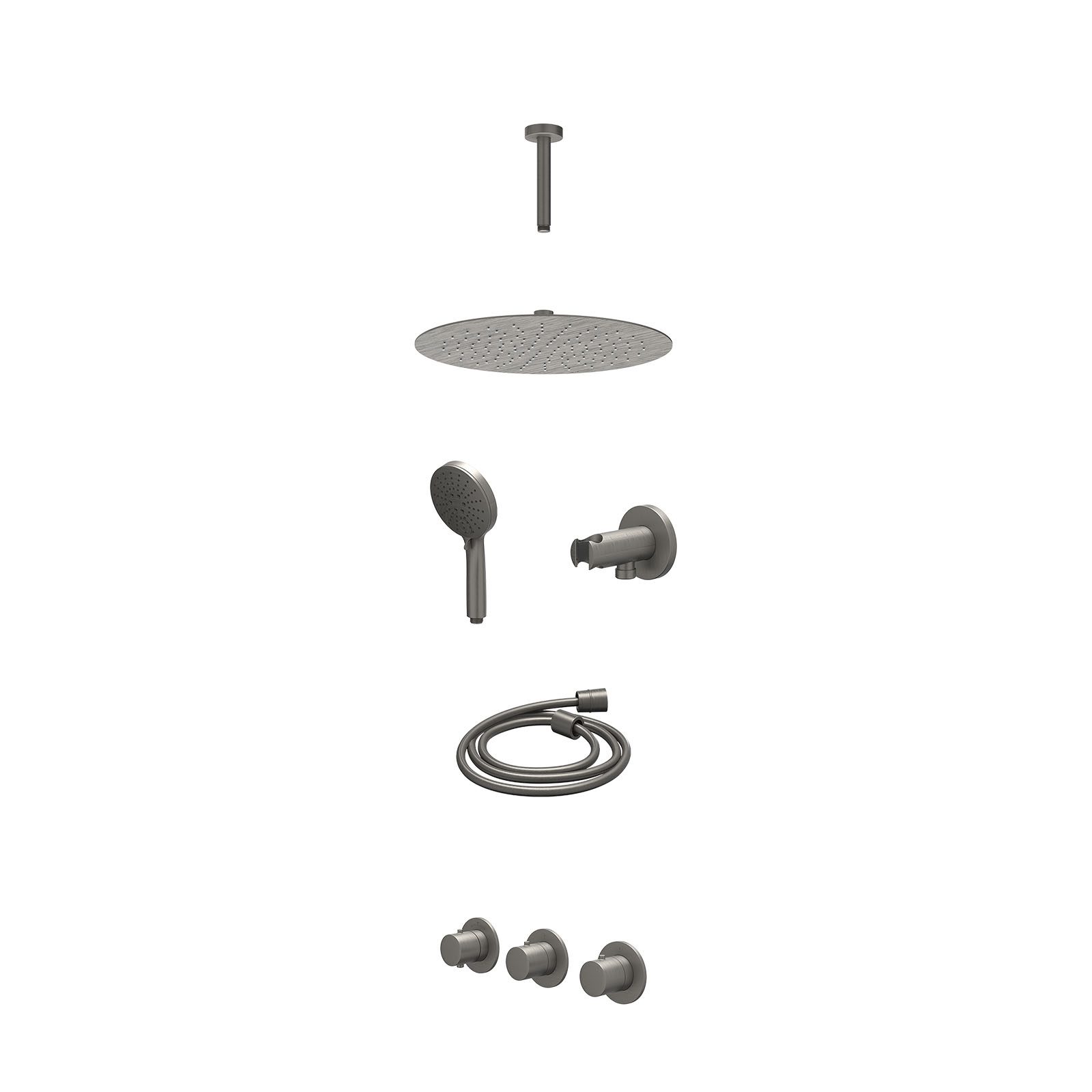 IVY Bond Regendoucheset inbouw 2 stopkranen - 30cm slim - plafond 15cm - wandhouder - 3-standen - excl. inbouwbox - Geborsteld metal black