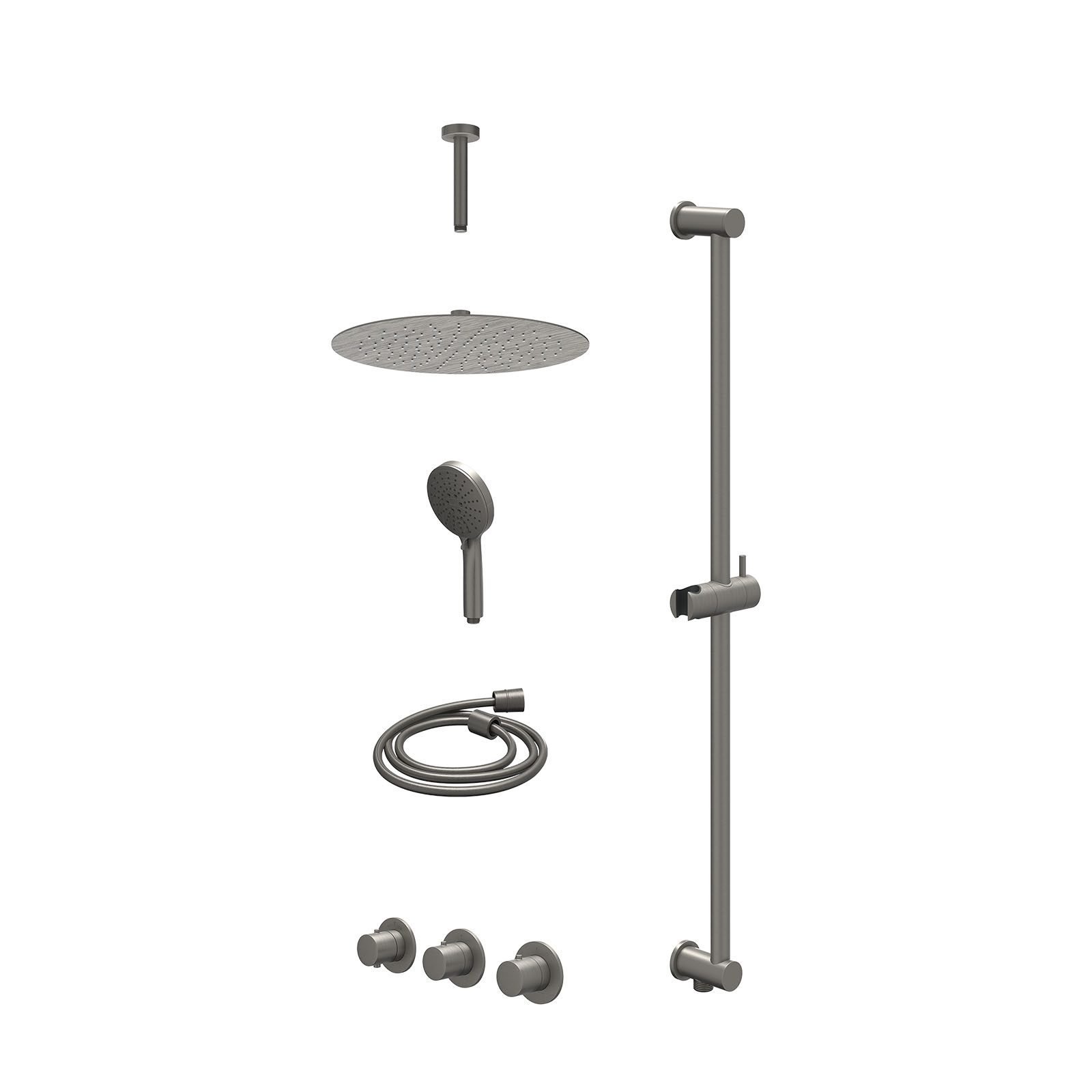 IVY Bond Regendoucheset inbouw 2 stopkranen - 30cm slim - plafond 15cm - glijstang - 3-standen - excl. inbouwbox - Geborsteld metal black
