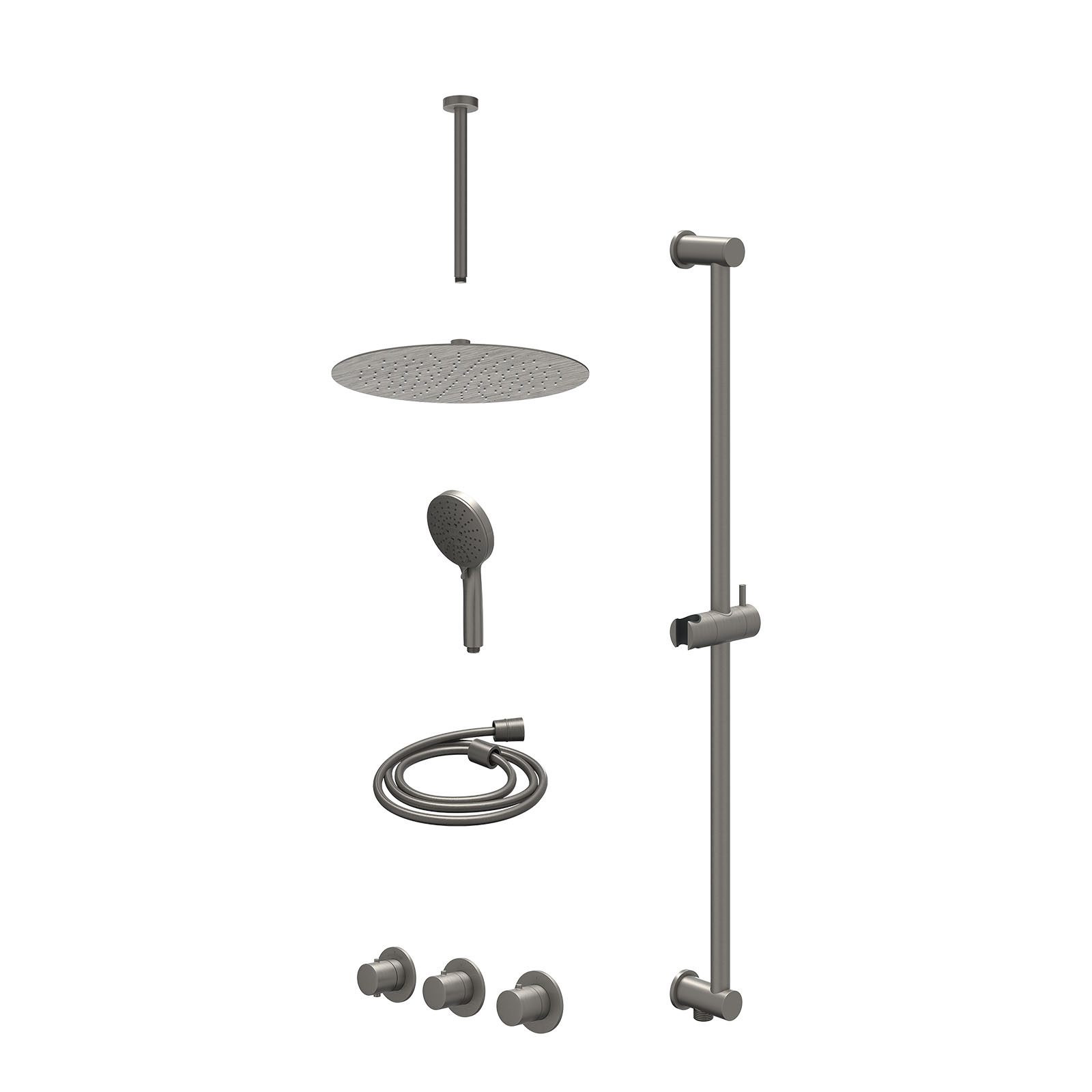IVY Bond Regendoucheset inbouw 2 stopkranen - 30cm slim - plafond 30cm - glijstang - 3-standen - excl. inbouwbox - Geborsteld metal black