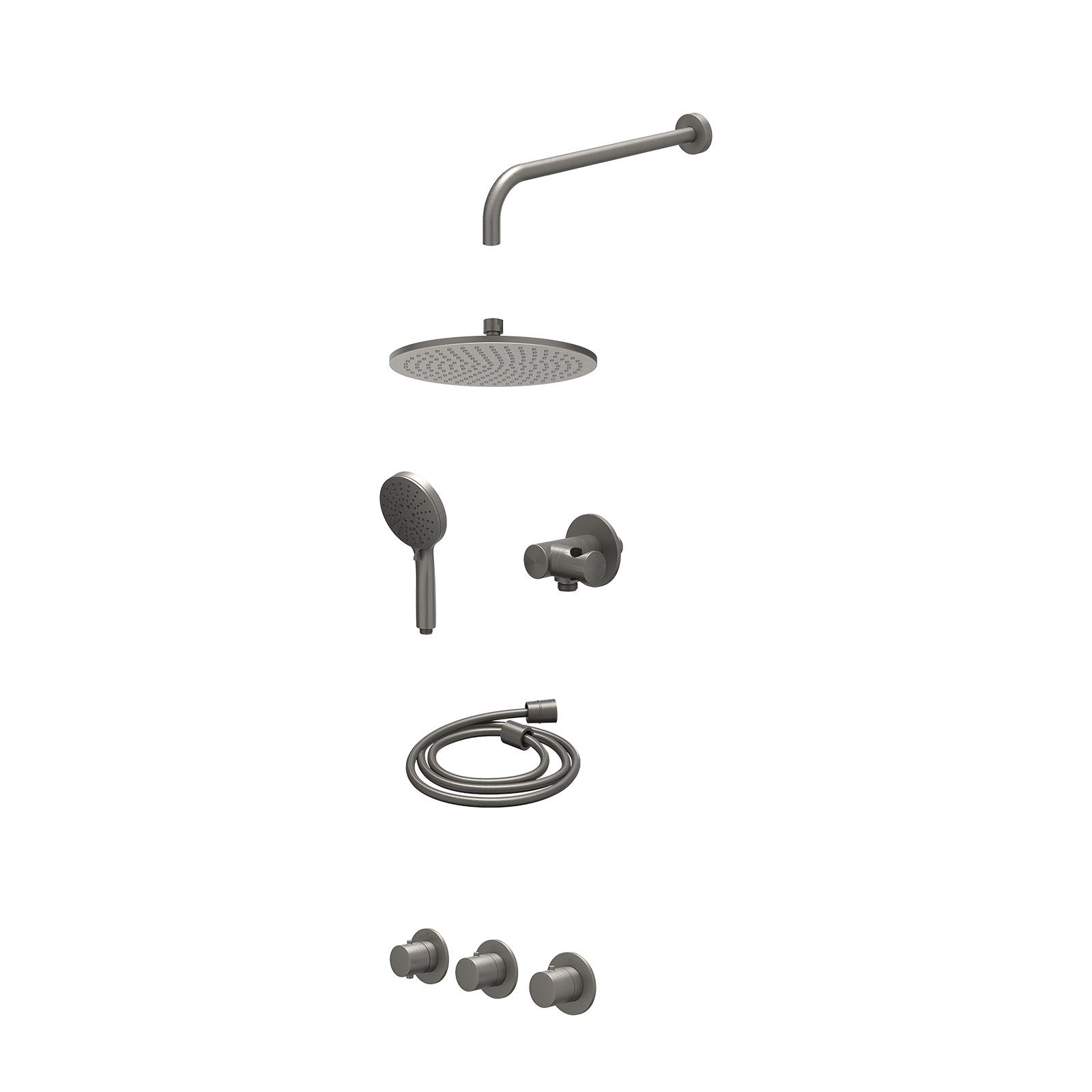 IVY Bond Regendoucheset inbouw 2 stopkranen - 25cm medium - wandarm - verstelbare steun - 3-standen - excl. inbouwbox - Geborsteld metal black