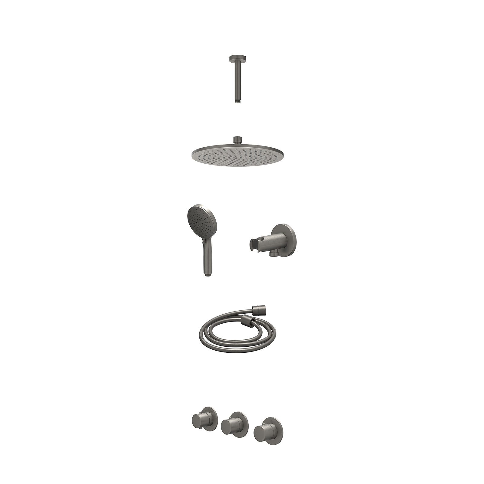 IVY Bond Regendoucheset inbouw 2 stopkranen - 25cm medium - plafond 15cm - wandhouder - 3-standen - excl. inbouwbox - Geborsteld metal black