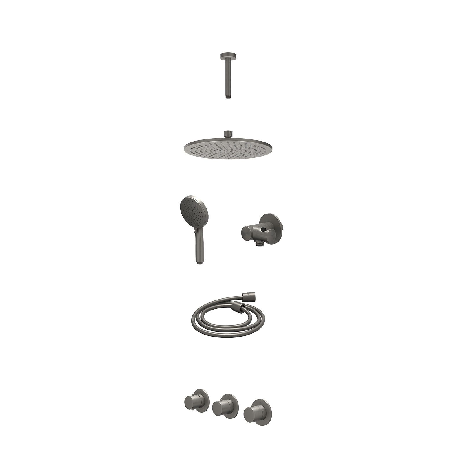 IVY Bond Regendoucheset inbouw 2 stopkranen - 25cm medium - plafond 15cm - verstelbare steun - 3-standen - excl. inbouwbox - Geborsteld metal black