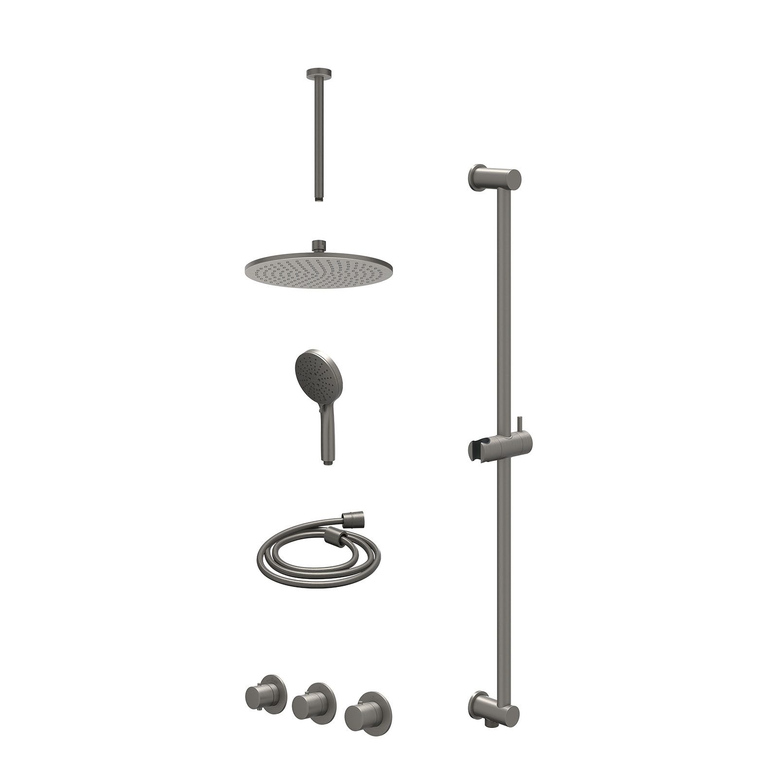 IVY Bond Regendoucheset inbouw 2 stopkranen - 25cm medium - plafond 30cm - glijstang - 3-standen - excl. inbouwbox - Geborsteld metal black