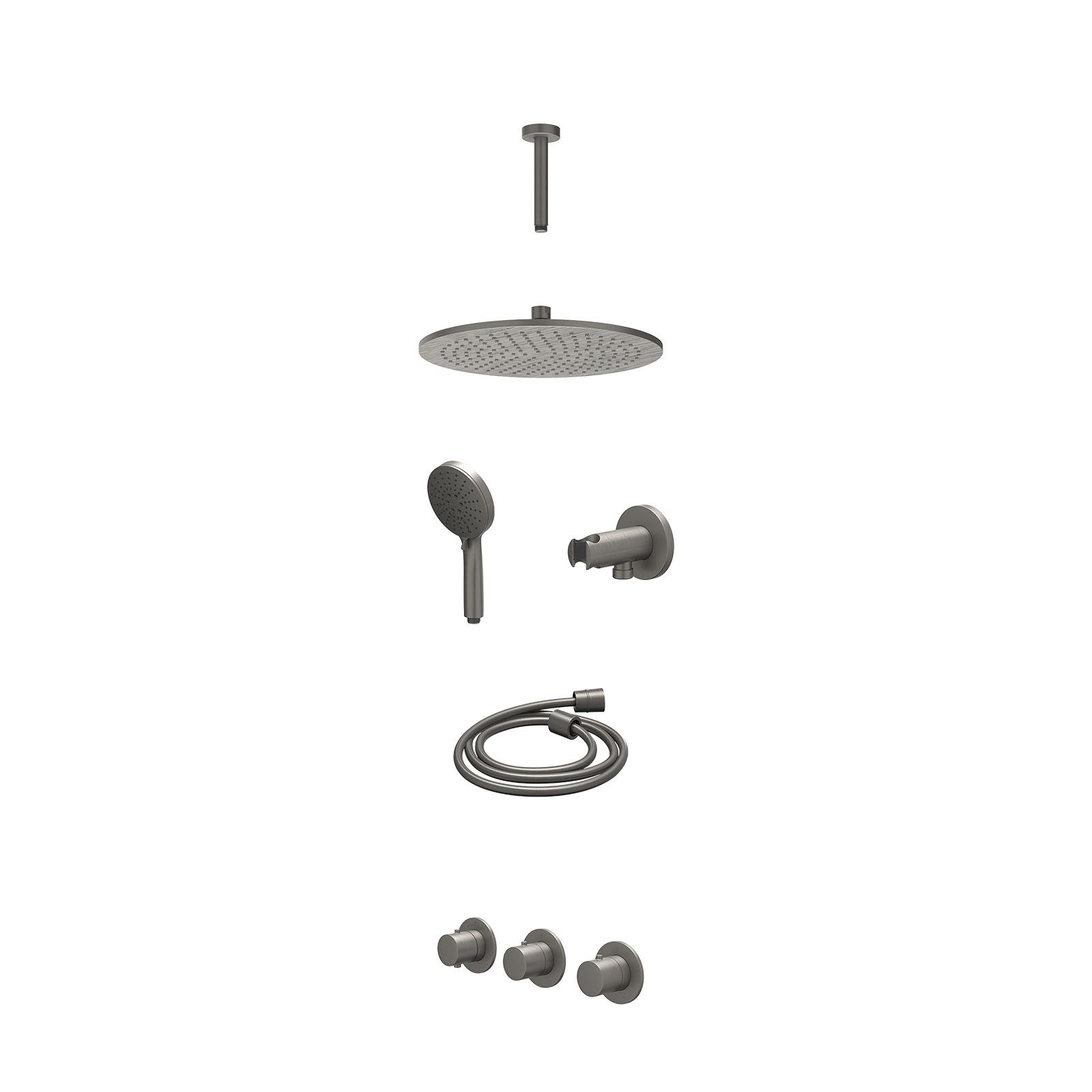 IVY Bond Regendoucheset inbouw 2 stopkranen - 30cm medium - plafond 15cm - wandhouder - 3-standen - excl. inbouwbox - Geborsteld metal black
