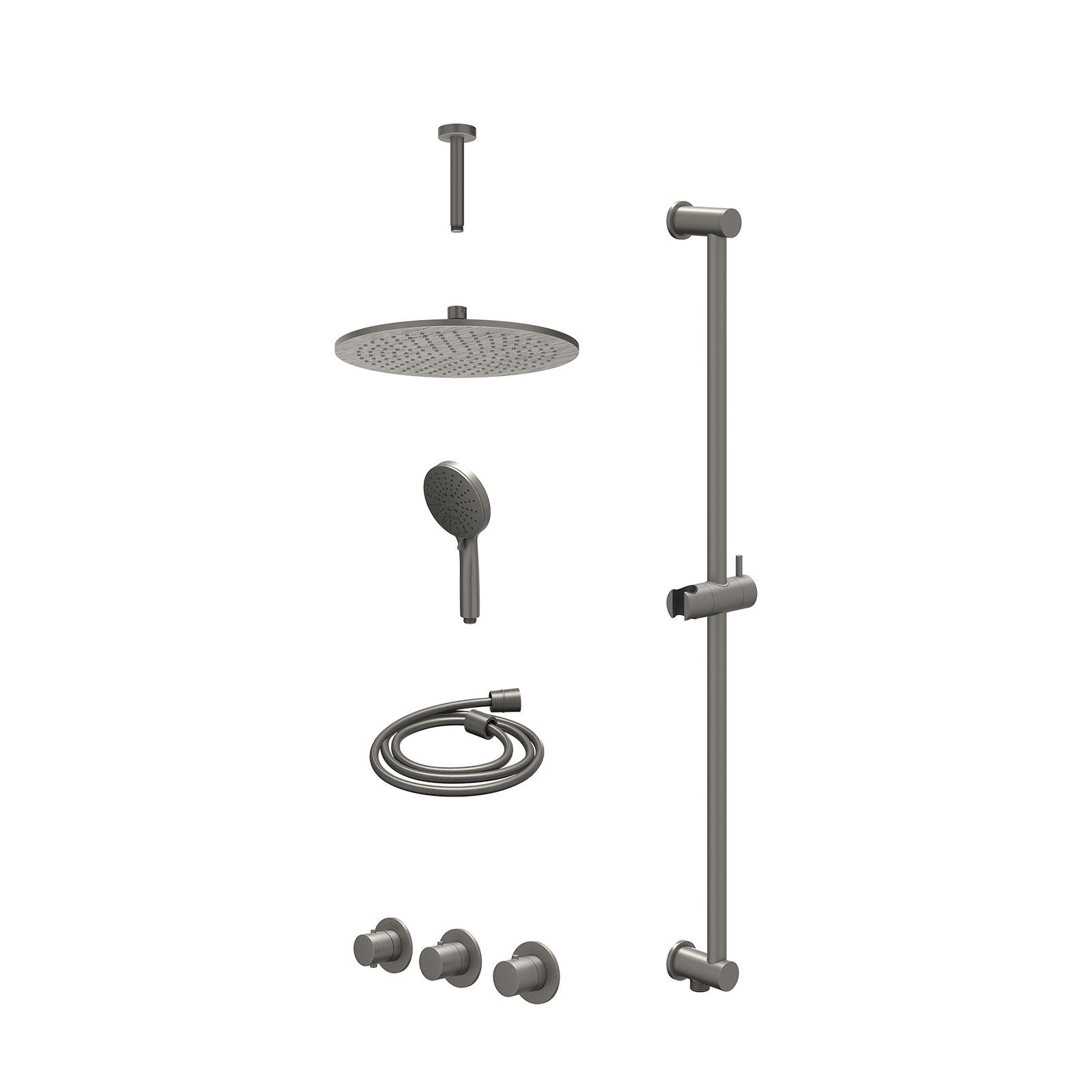 IVY Bond Regendoucheset inbouw 2 stopkranen - 30cm medium - plafond 15cm - glijstang - 3-standen - excl. inbouwbox - Geborsteld metal black