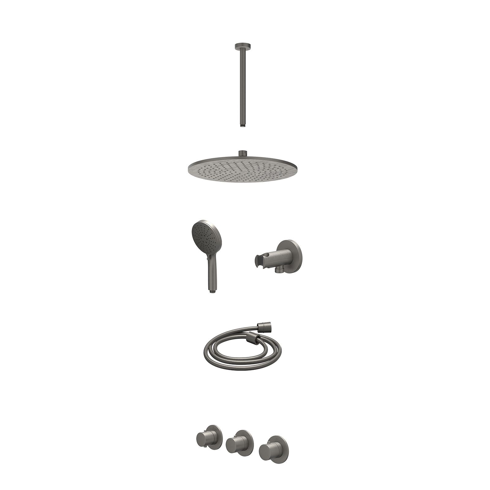IVY Bond Regendoucheset inbouw 2 stopkranen - 30cm medium - plafond 30cm - wandhouder - 3-standen - excl. inbouwbox - Geborsteld metal black