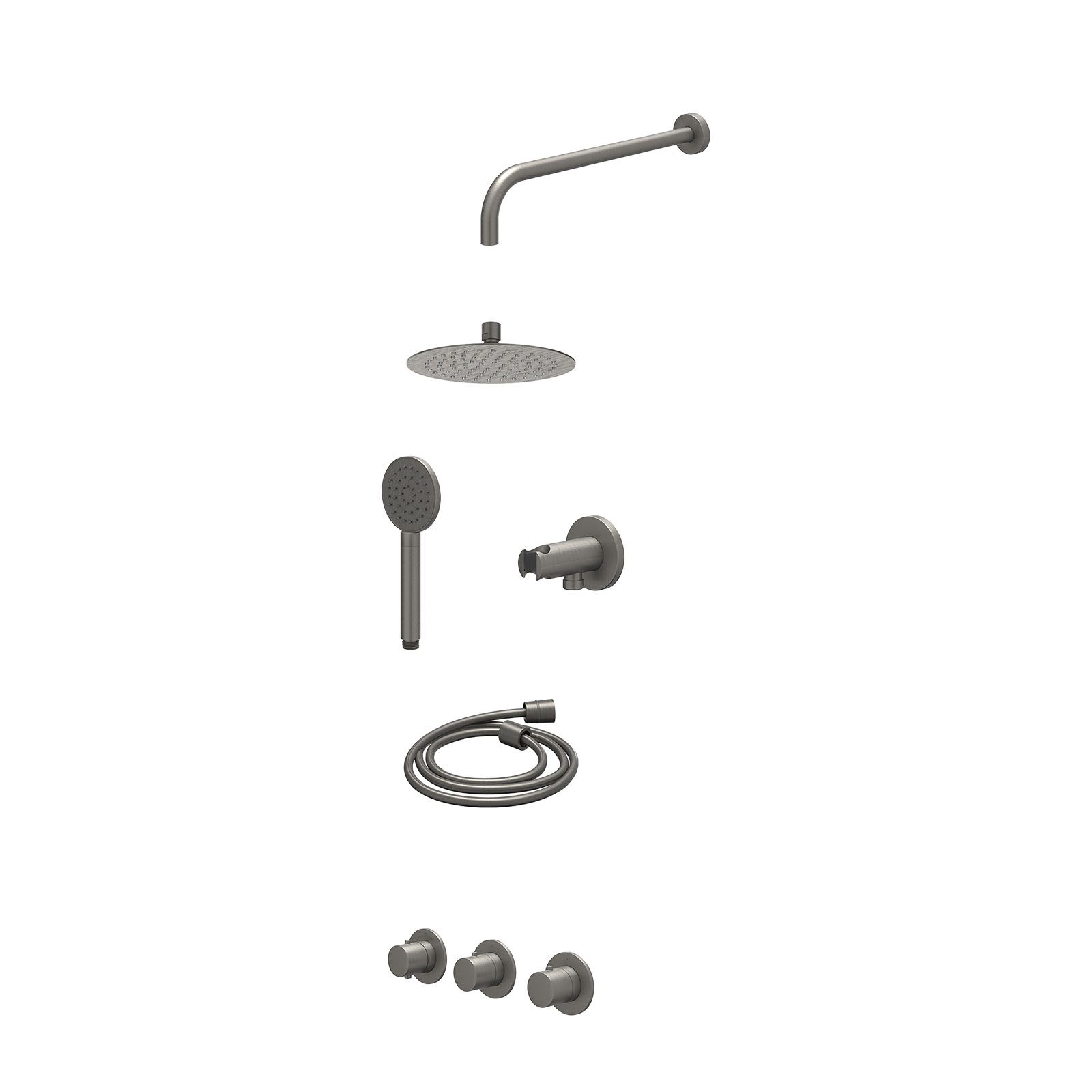 IVY Bond Regendoucheset inbouw 2 stopkranen - 20cm slim - wandarm - wandhouder - satin spray - excl. inbouwbox - Geborsteld metal black
