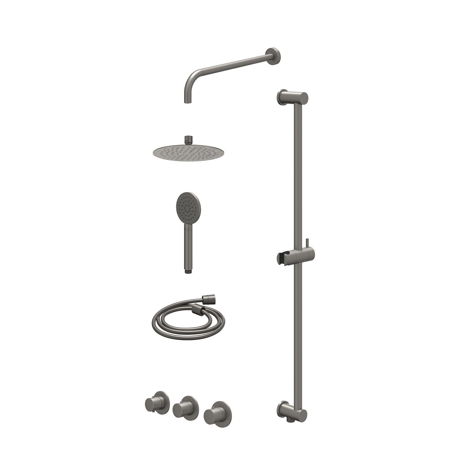 IVY Bond Regendoucheset inbouw 2 stopkranen - 20cm slim - wandarm - glijstang - satin spray - excl. inbouwbox - Geborsteld metal black