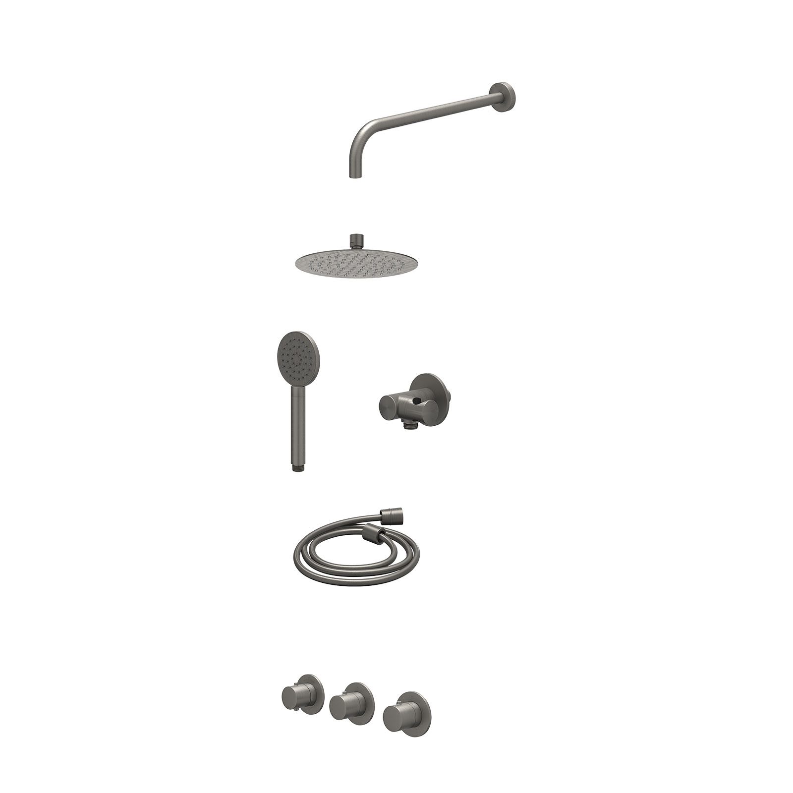 IVY Bond Regendoucheset inbouw 2 stopkranen - 20cm slim - wandarm - verstelbare steun - satin spray - excl. inbouwbox - Geborsteld metal black