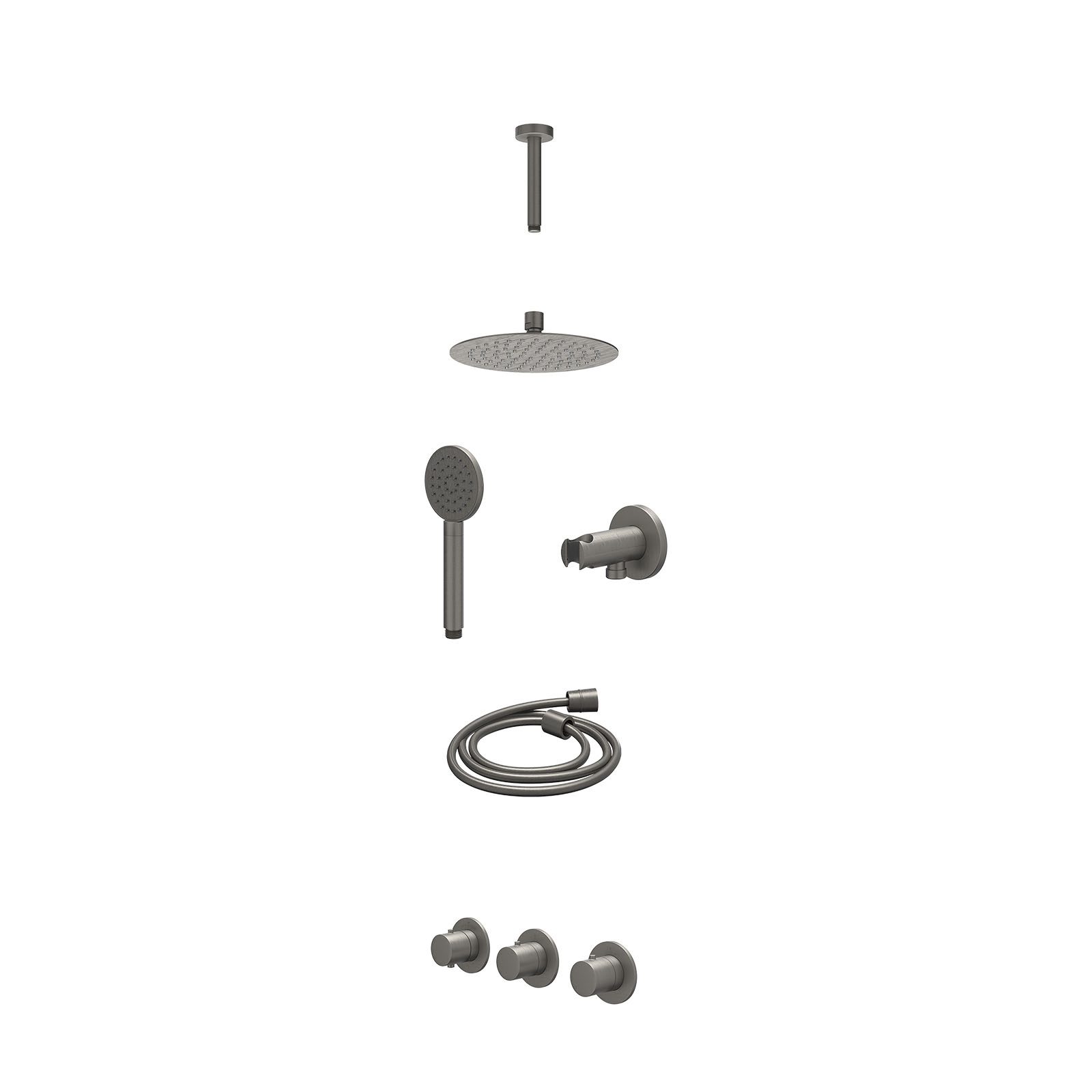 IVY Bond Regendoucheset inbouw 2 stopkranen - 20cm slim - plafond 15cm - wandhouder - satin spray - excl. inbouwbox - Geborsteld metal black