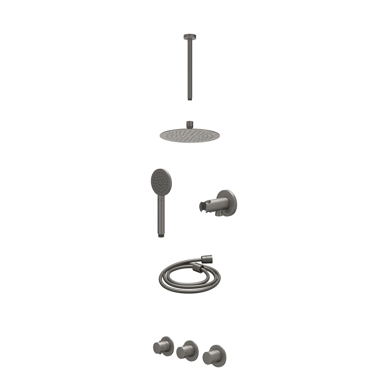 IVY Bond Regendoucheset inbouw 2 stopkranen - 20cm slim - plafond 30cm - wandhouder - satin spray - excl. inbouwbox - Geborsteld metal black
