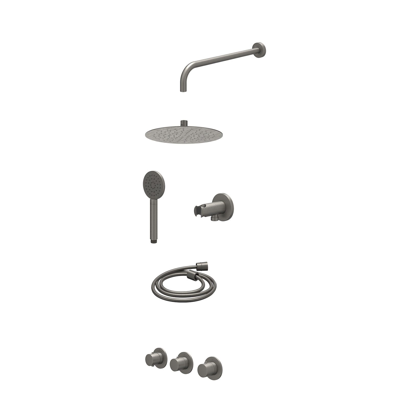 IVY Bond Regendoucheset inbouw 2 stopkranen - 25cm slim - wandarm - wandhouder - satin spray - excl. inbouwbox - Geborsteld metal black