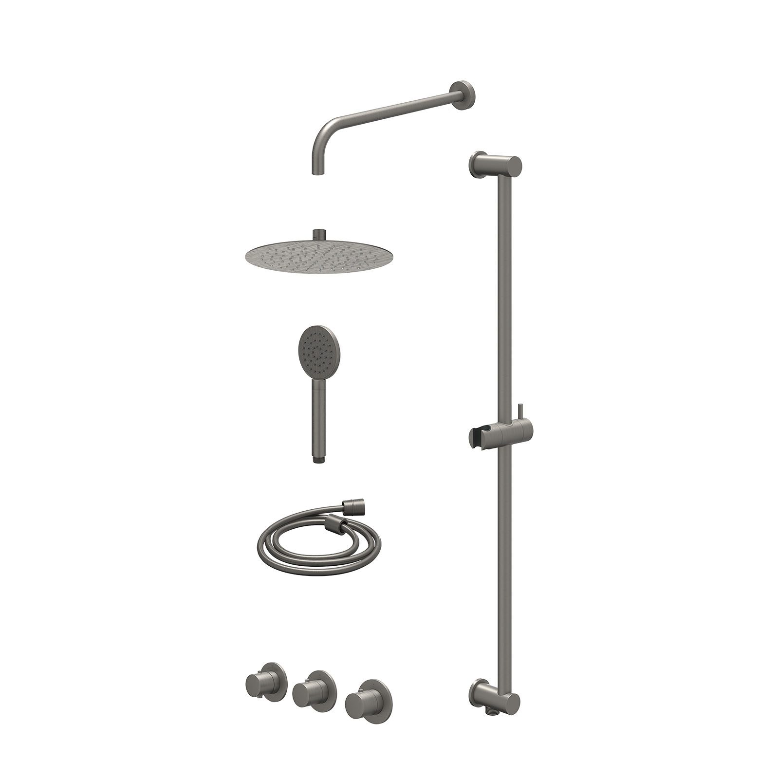IVY Bond Regendoucheset inbouw 2 stopkranen - 25cm slim - wandarm - glijstang - satin spray - excl. inbouwbox - Geborsteld metal black