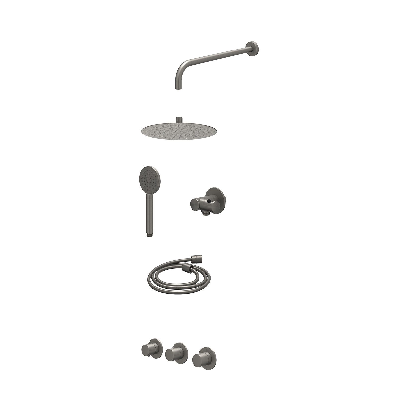 IVY Bond Regendoucheset inbouw 2 stopkranen - 25cm slim - wandarm - verstelbare steun - satin spray - excl. inbouwbox - Geborsteld metal black