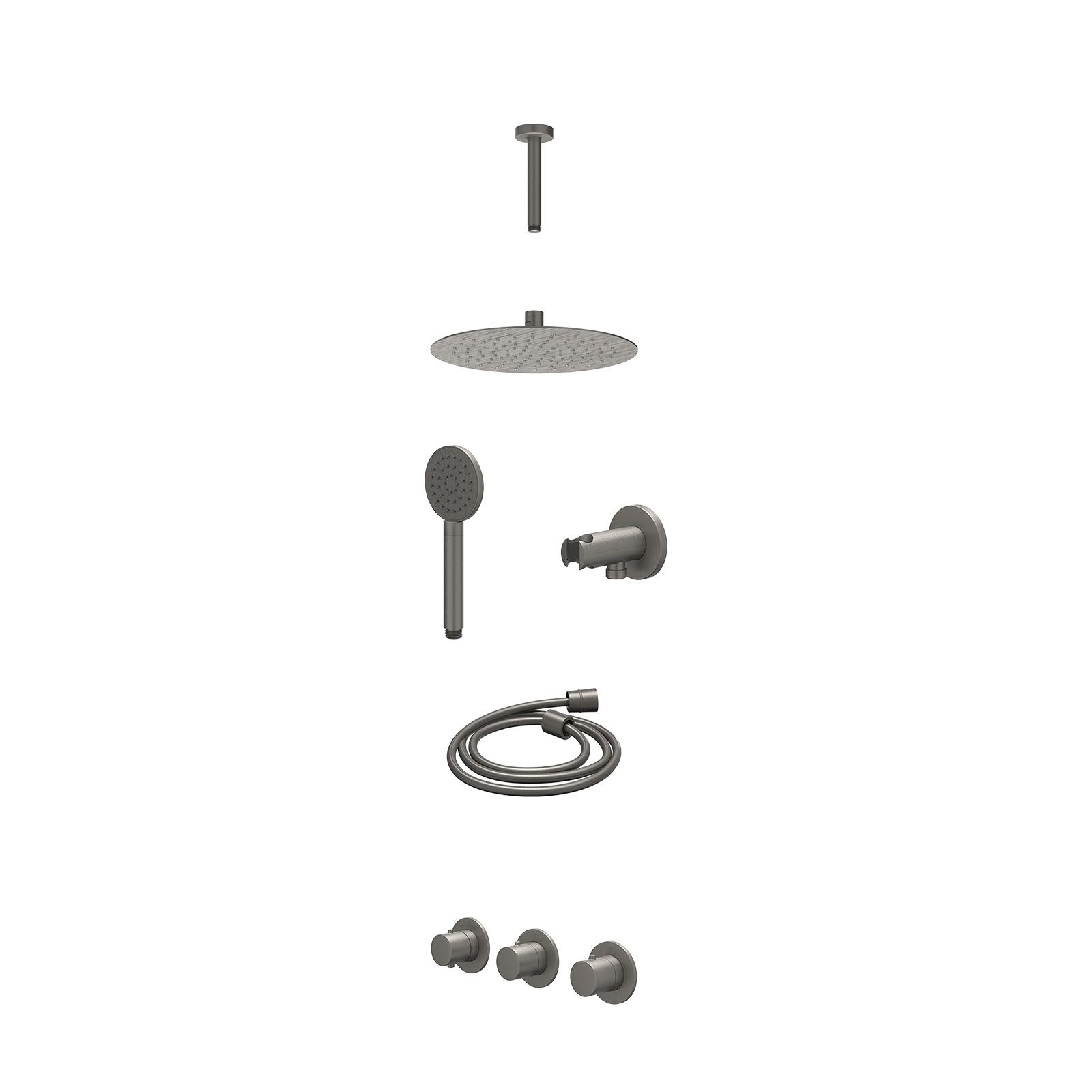 IVY Bond Regendoucheset inbouw 2 stopkranen - 25cm slim - plafond 15cm - wandhouder - satin spray - excl. inbouwbox - Geborsteld metal black