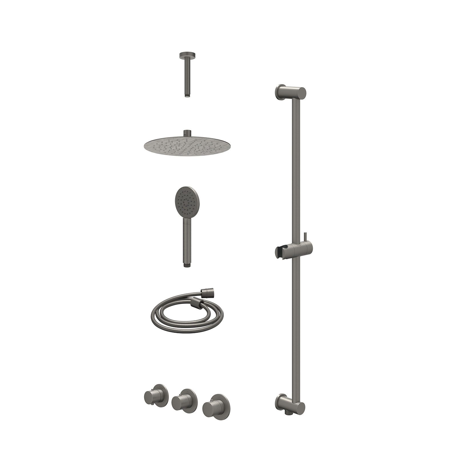 IVY Bond Regendoucheset inbouw 2 stopkranen - 25cm slim - plafond 15cm - glijstang - satin spray - excl. inbouwbox - Geborsteld metal black