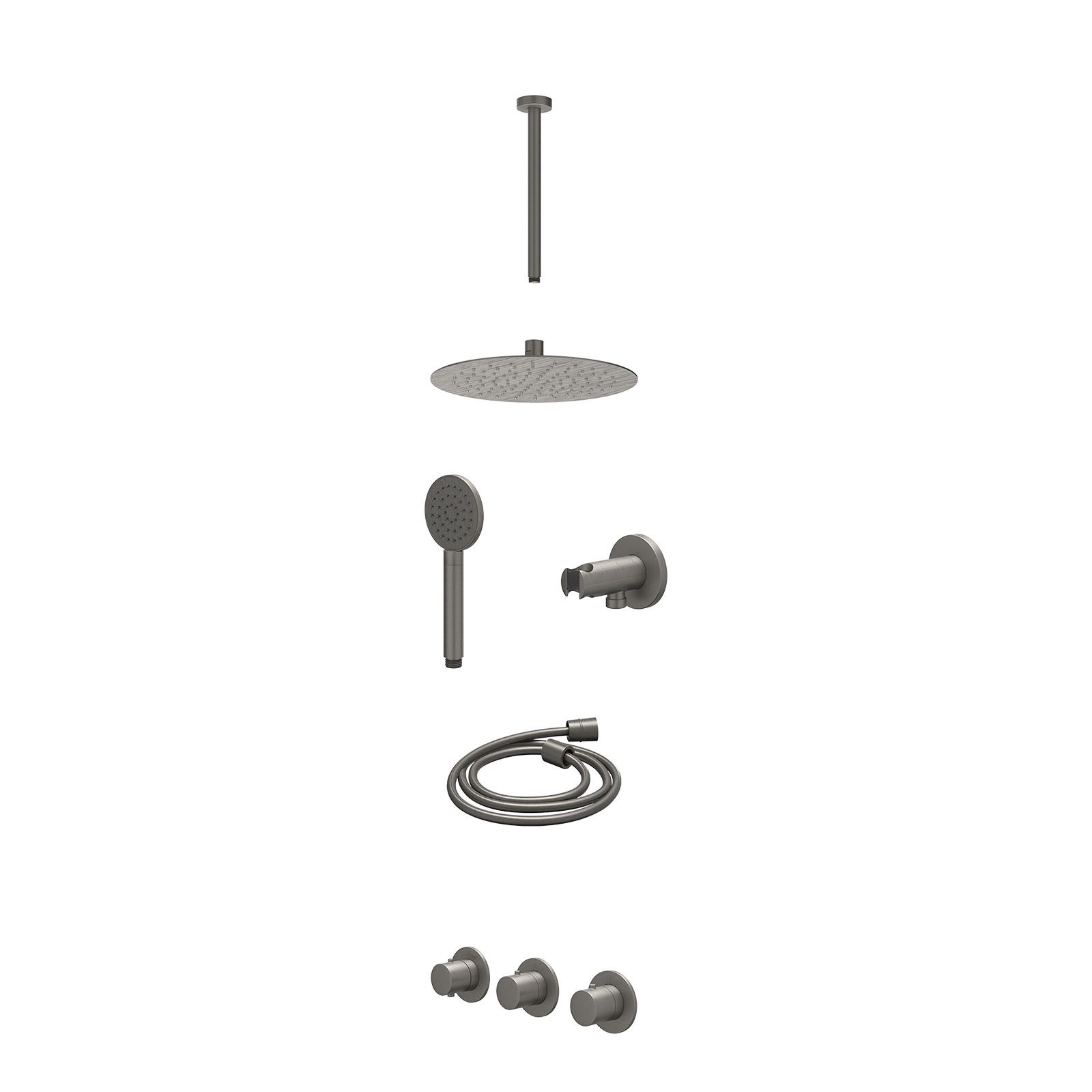 IVY Bond Regendoucheset inbouw 2 stopkranen - 25cm slim - plafond 30cm - wandhouder - satin spray - excl. inbouwbox - Geborsteld metal black