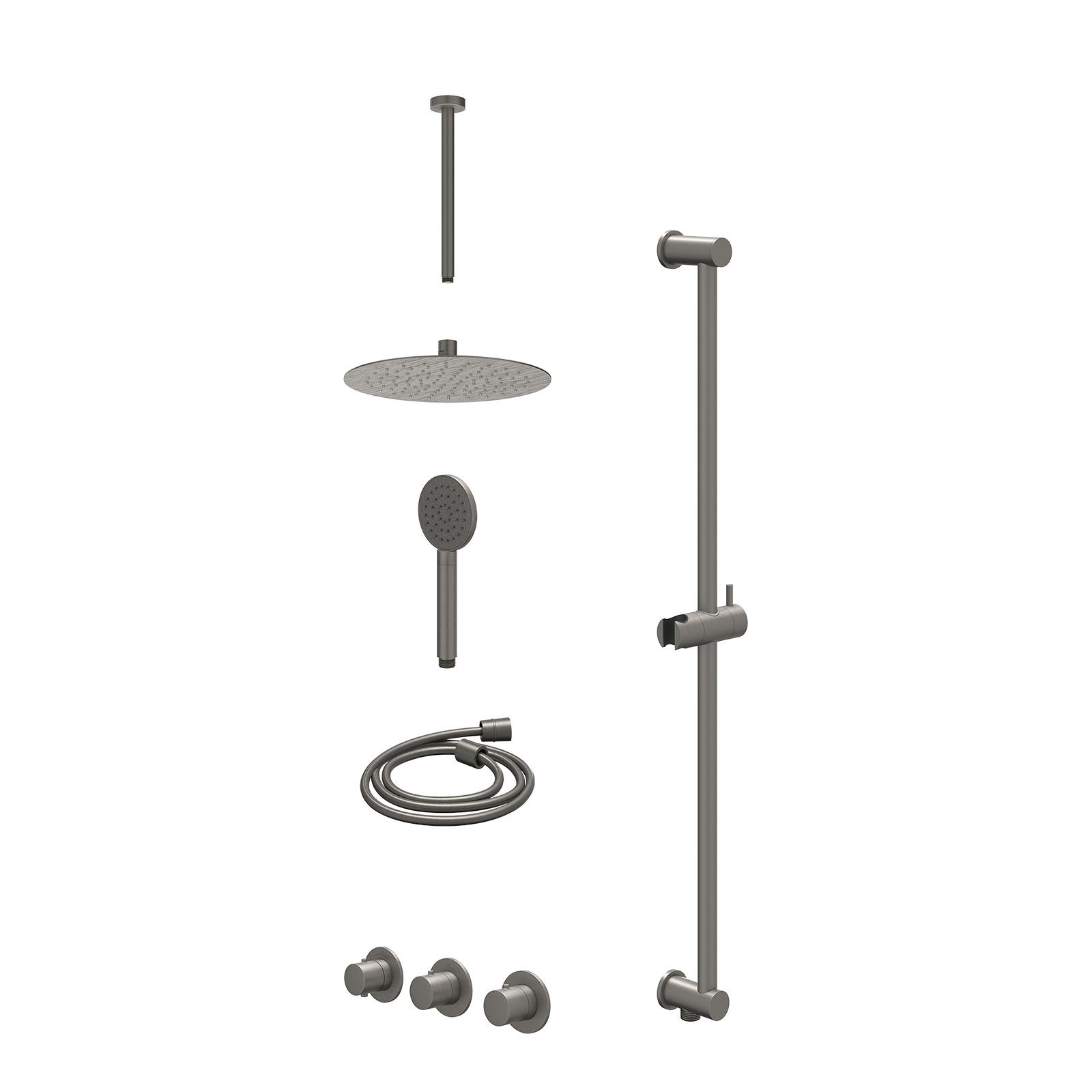 IVY Bond Regendoucheset inbouw 2 stopkranen - 25cm slim - plafond 30cm - glijstang - satin spray - excl. inbouwbox - Geborsteld metal black