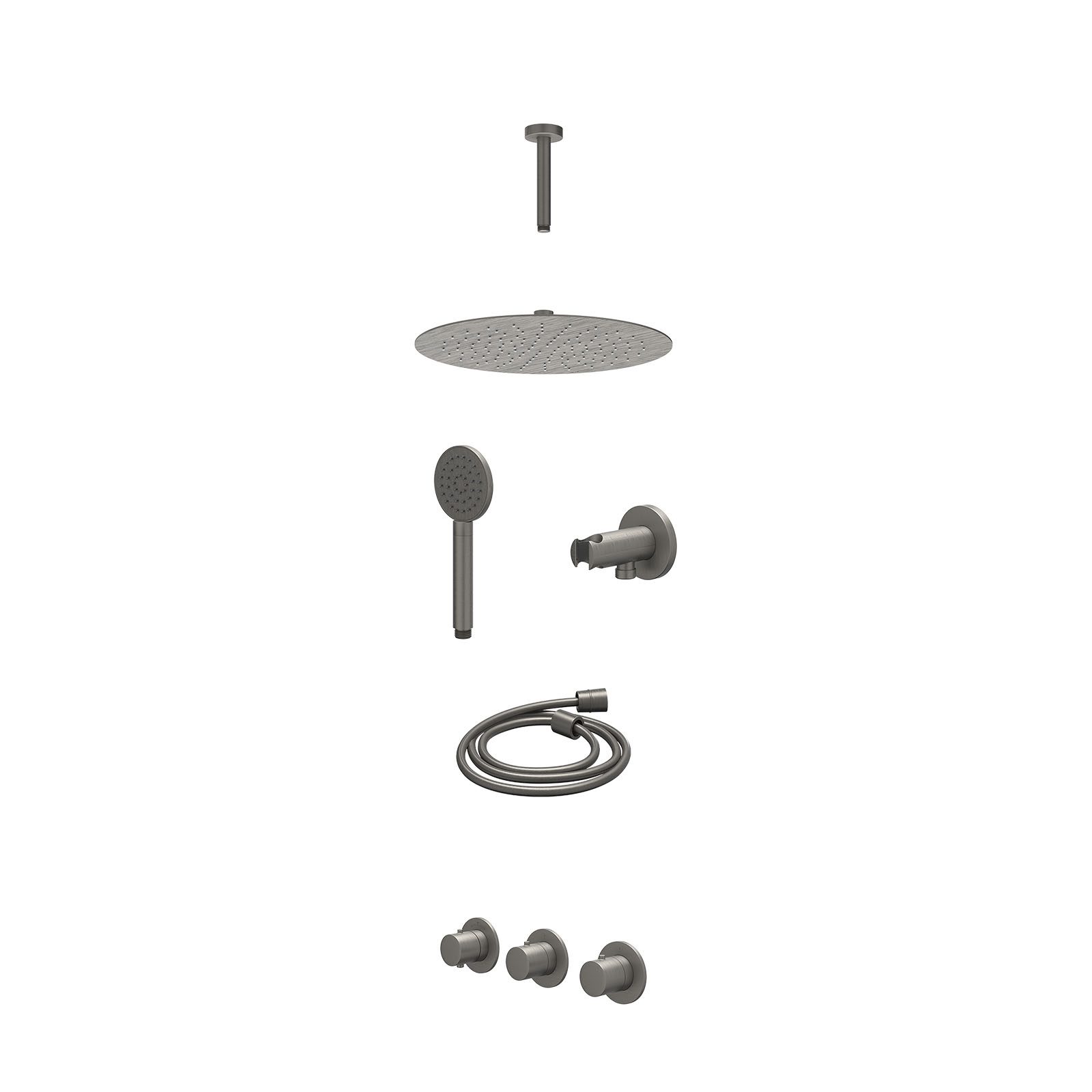IVY Bond Regendoucheset inbouw 2 stopkranen - 30cm slim - plafond 15cm - wandhouder - satin spray - excl. inbouwbox - Geborsteld metal black