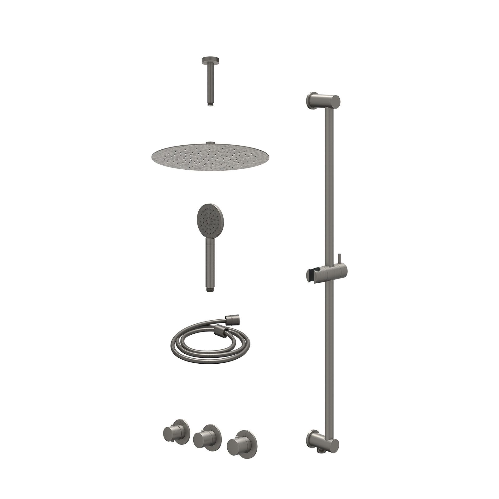 IVY Bond Regendoucheset inbouw 2 stopkranen - 30cm slim - plafond 15cm - glijstang - satin spray - excl. inbouwbox - Geborsteld metal black