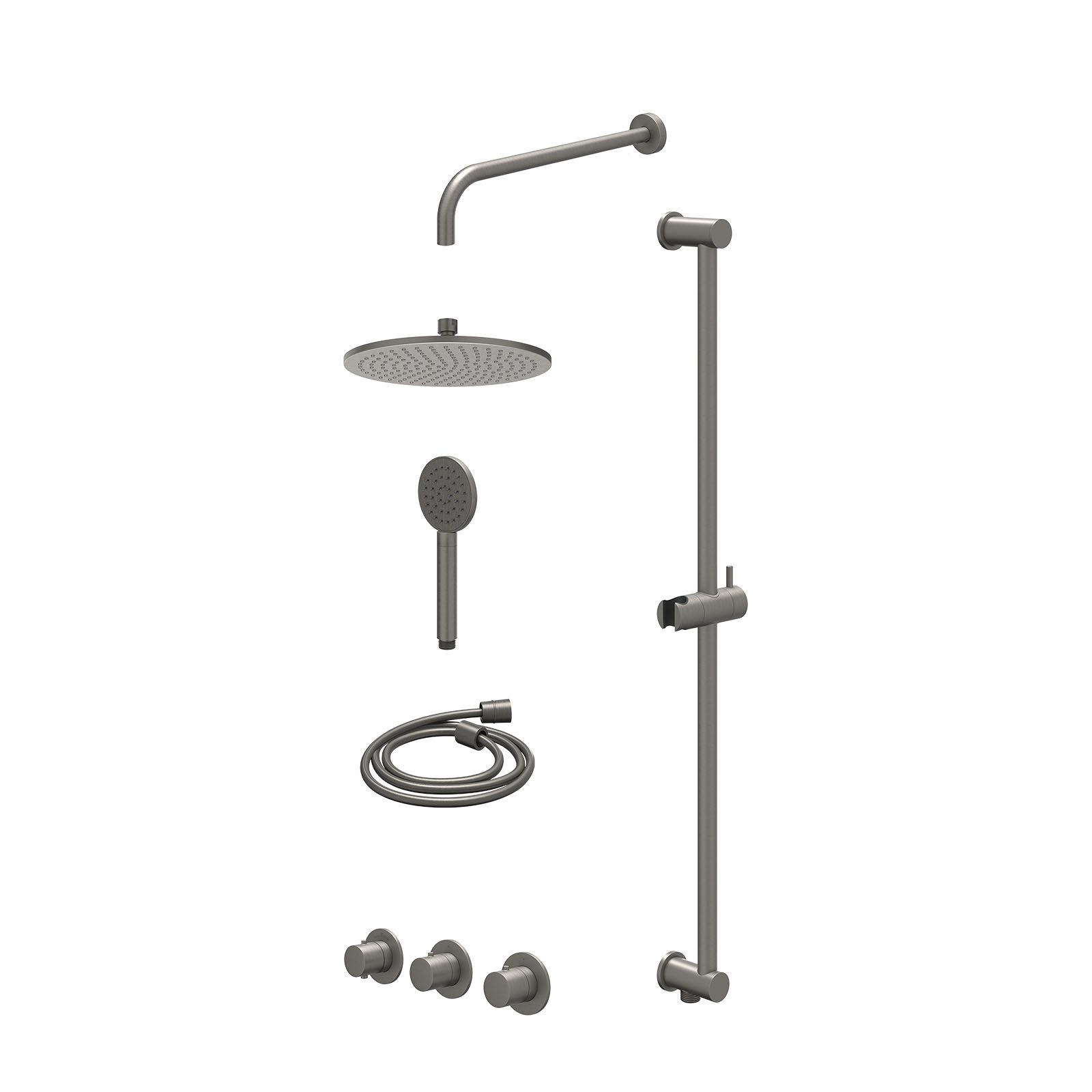 IVY Bond Regendoucheset inbouw 2 stopkranen - 25cm medium - wandarm - glijstang - satin spray - excl. inbouwbox - Geborsteld metal black
