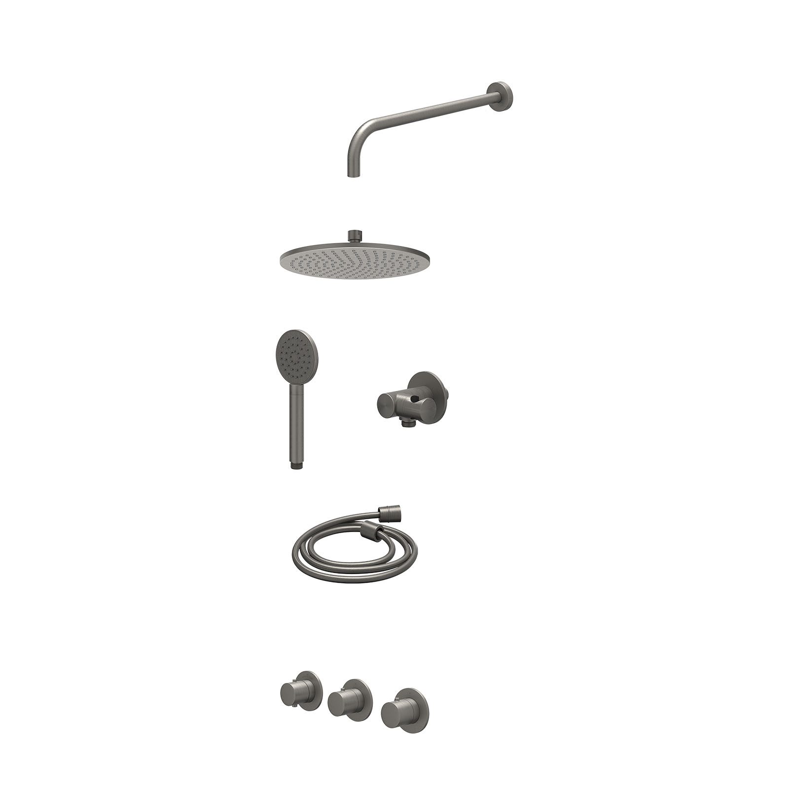 IVY Bond Regendoucheset inbouw 2 stopkranen - 25cm medium - wandarm - verstelbare steun - satin spray - excl. inbouwbox - Geborsteld metal black