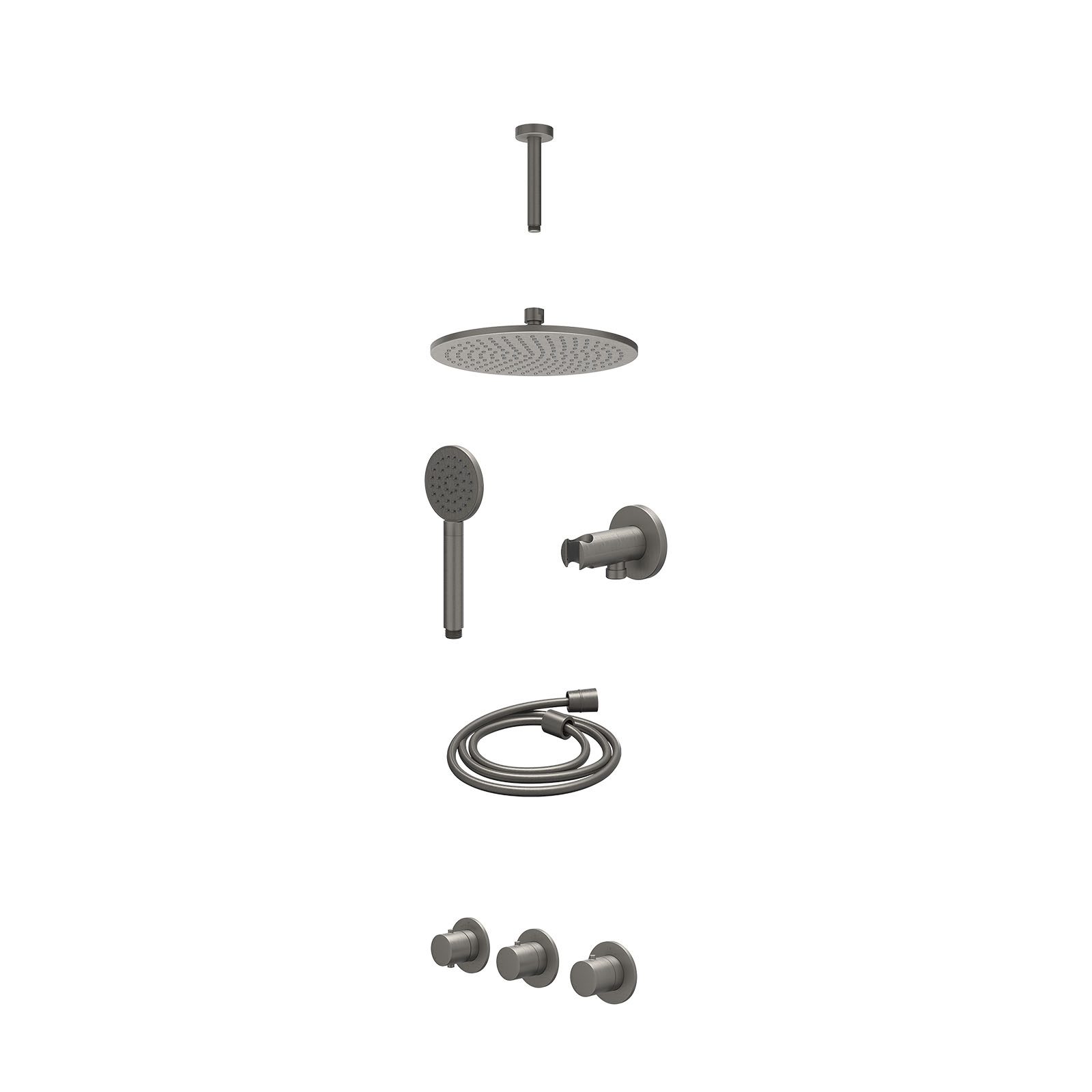 IVY Bond Regendoucheset inbouw 2 stopkranen - 25cm medium - plafond 15cm - wandhouder - satin spray - excl. inbouwbox - Geborsteld metal black
