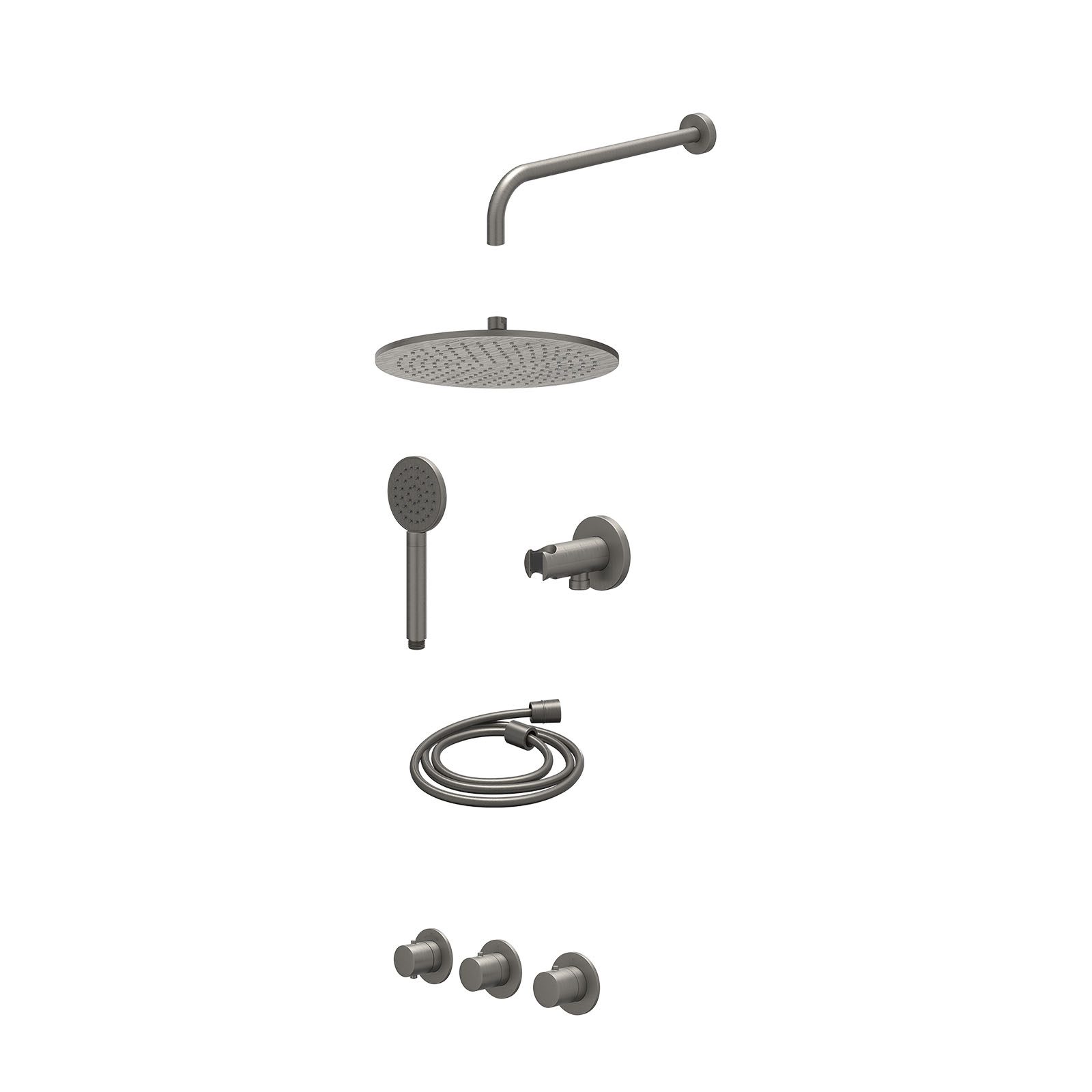 IVY Bond Regendoucheset inbouw 2 stopkranen - 30cm medium - wandarm - wandhouder - satin spray - excl. inbouwbox - Geborsteld metal black