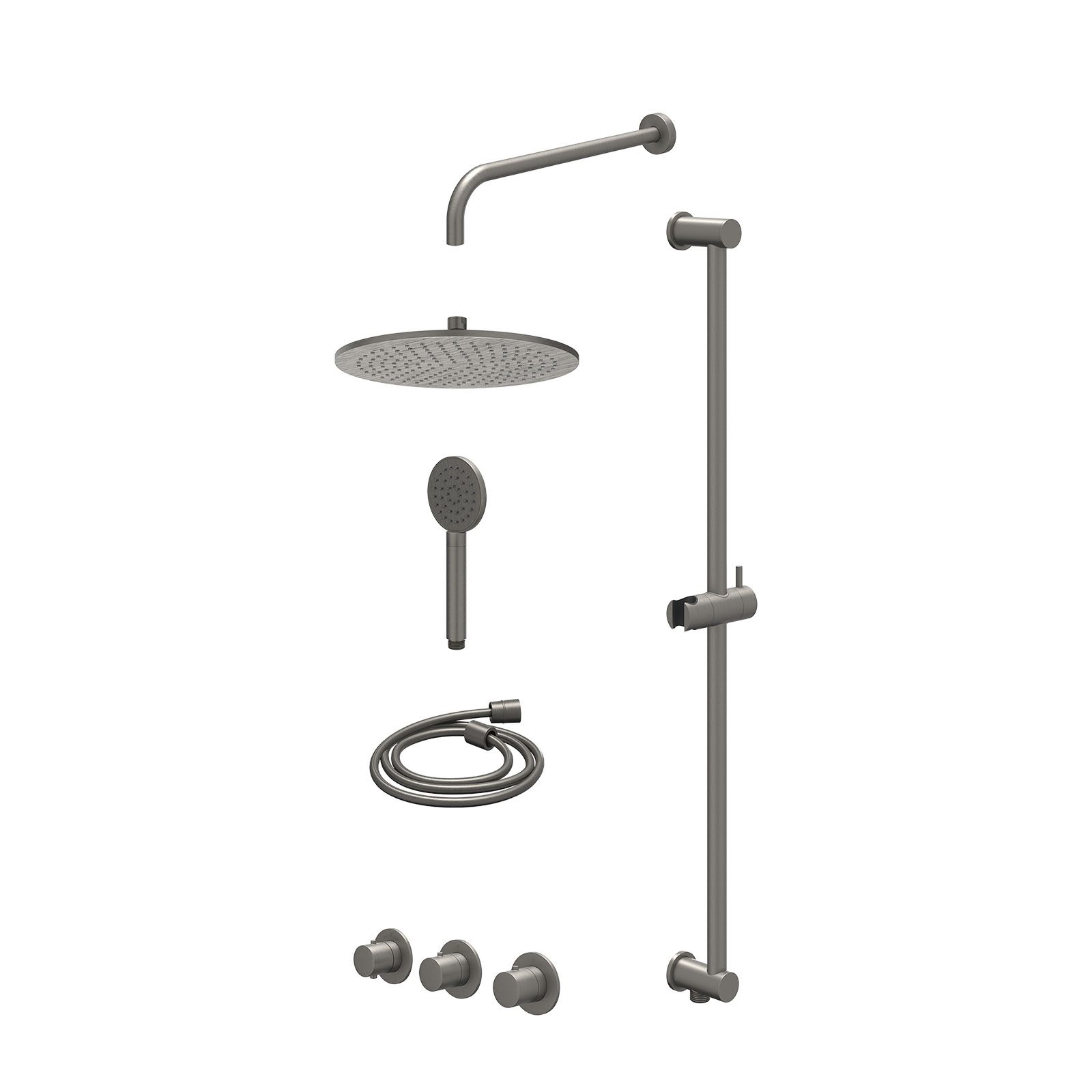 IVY Bond Regendoucheset inbouw 2 stopkranen - 30cm medium - wandarm - glijstang - satin spray - excl. inbouwbox - Geborsteld metal black