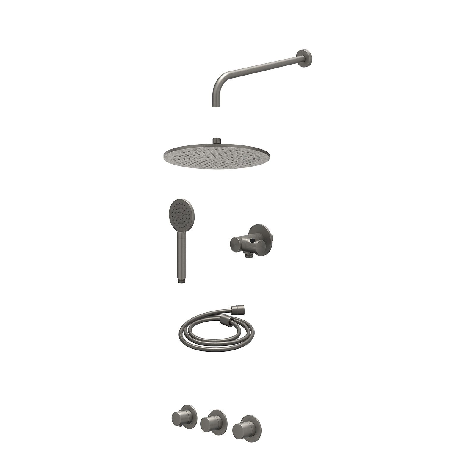 IVY Bond Regendoucheset inbouw 2 stopkranen - 30cm medium - wandarm - verstelbare steun - satin spray - excl. inbouwbox - Geborsteld metal black
