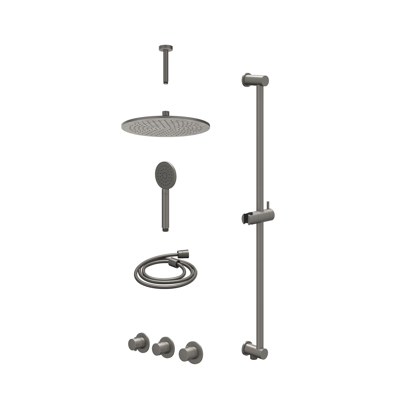 IVY Bond Regendoucheset inbouw 2 stopkranen - 30cm medium - plafond 15cm - glijstang - satin spray - excl. inbouwbox - Geborsteld metal black