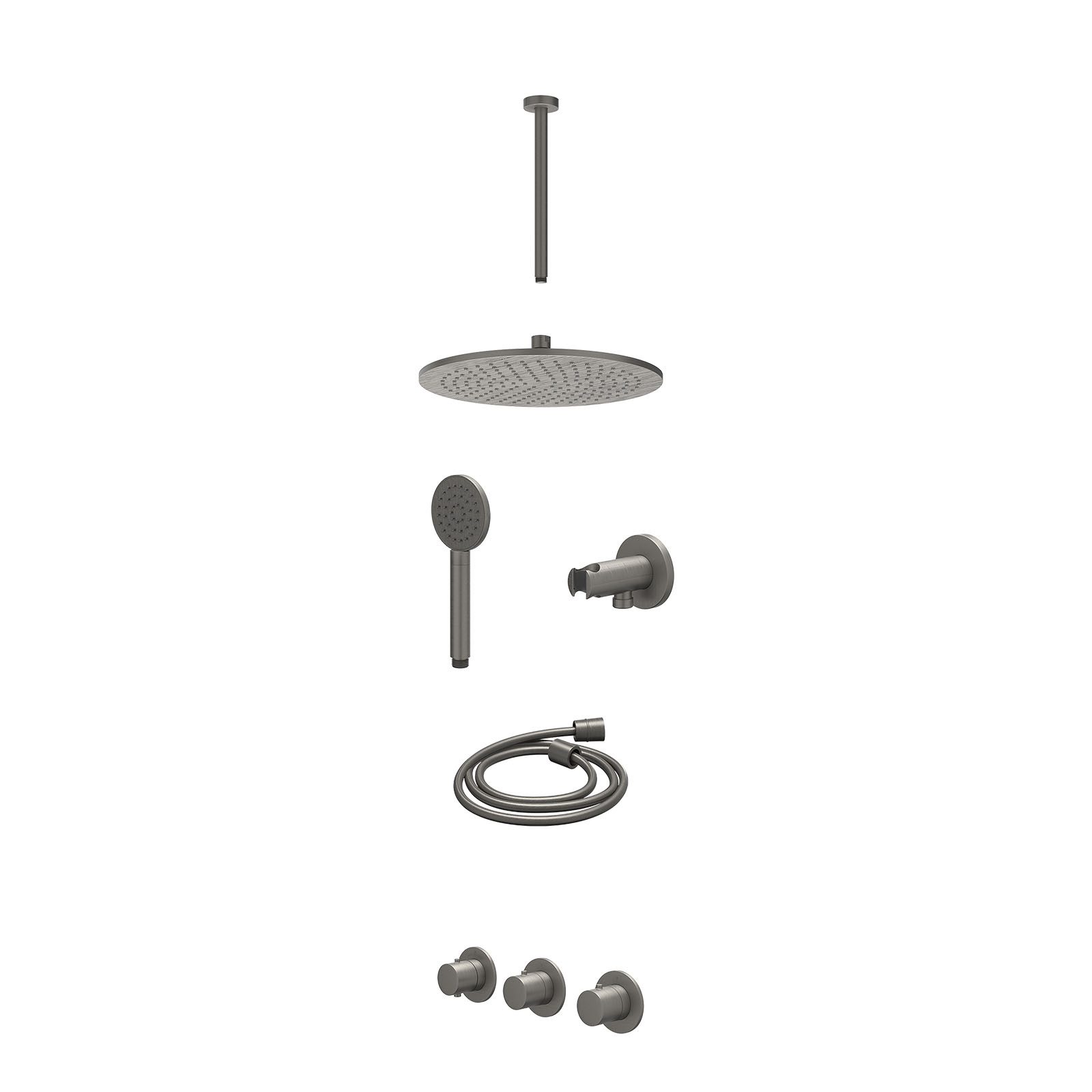 IVY Bond Regendoucheset inbouw 2 stopkranen - 30cm medium - plafond 30cm - wandhouder - satin spray - excl. inbouwbox - Geborsteld metal black