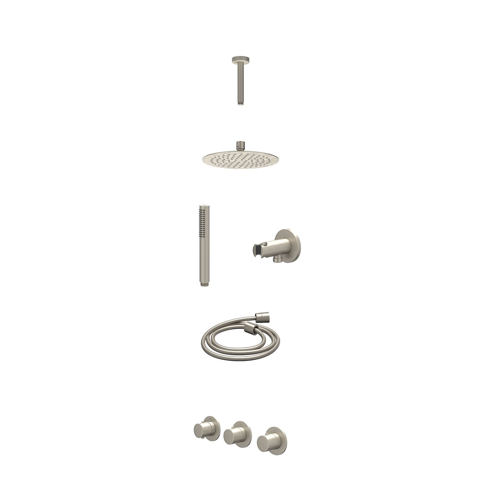 IVY Bond Regendoucheset inbouw 2 stopkranen - 20cm slim - plafond 15cm - wandhouder - staafhanddouche - excl. inbouwbox - Geborsteld nickel
