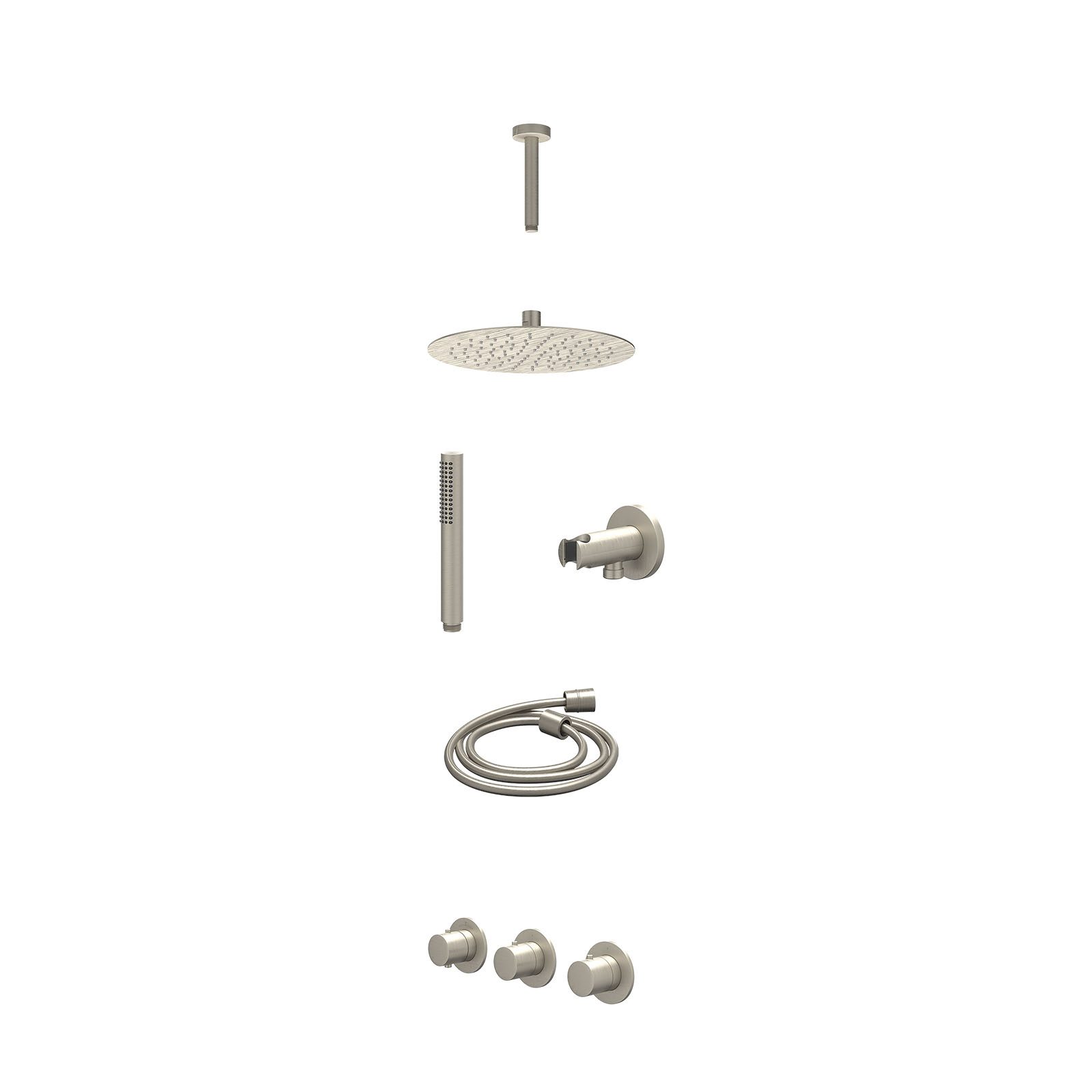 IVY Bond Regendoucheset inbouw 2 stopkranen - 25cm slim - plafond 15cm - wandhouder - staafhanddouche - excl. inbouwbox - Geborsteld nickel